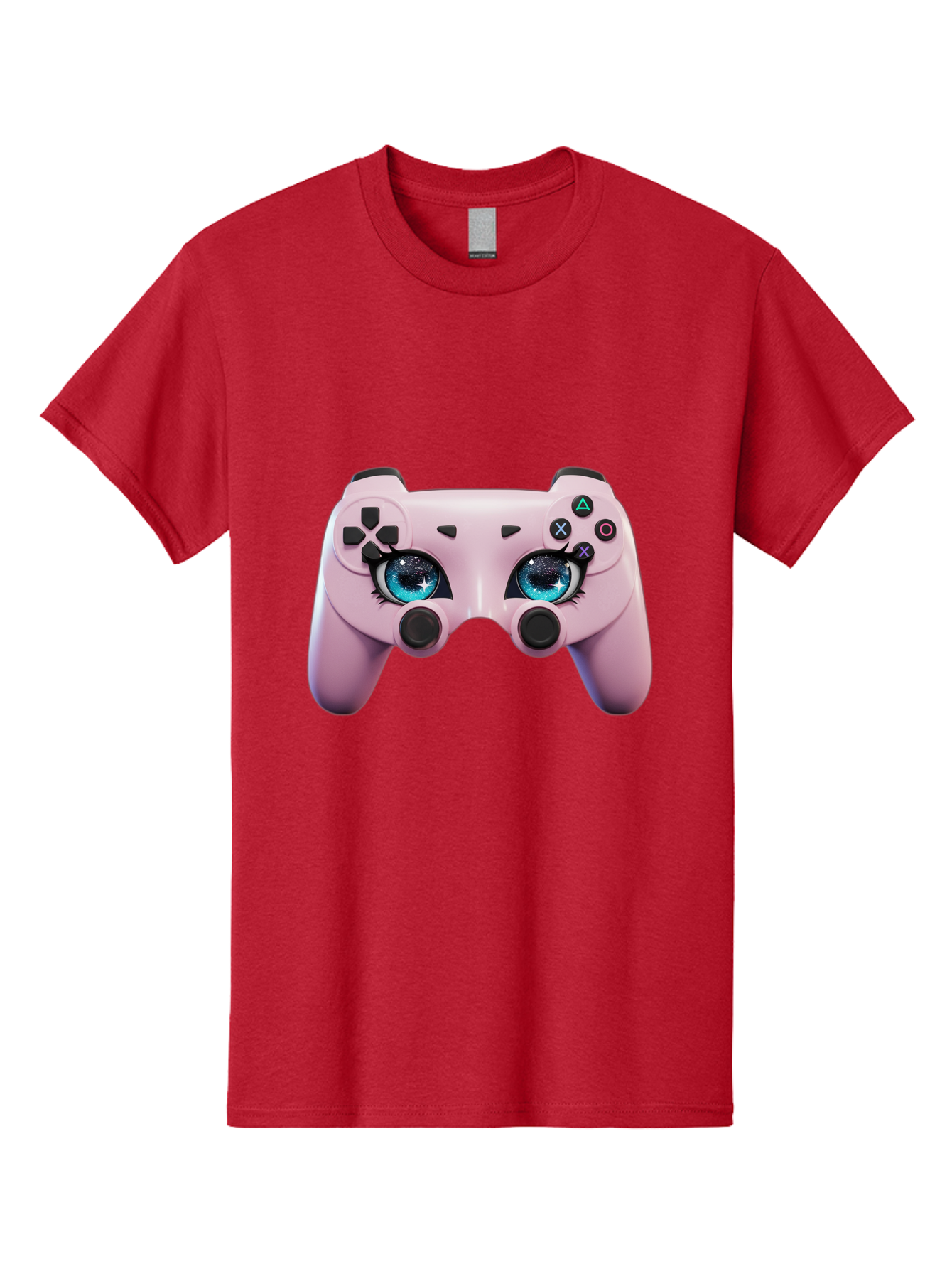 Ps4-Controller Men'S Graphic Tee, 100% Cotton, Comfortable Casual Summer Wear, Machine Washable, Pastel Pink Controller, Kawaii Gaming, Blue Eyes, Eyelashes, Ps4, Gaming, Kawaii Art, Pastel Colors, Cartoon Style, Video Game Bad455 3