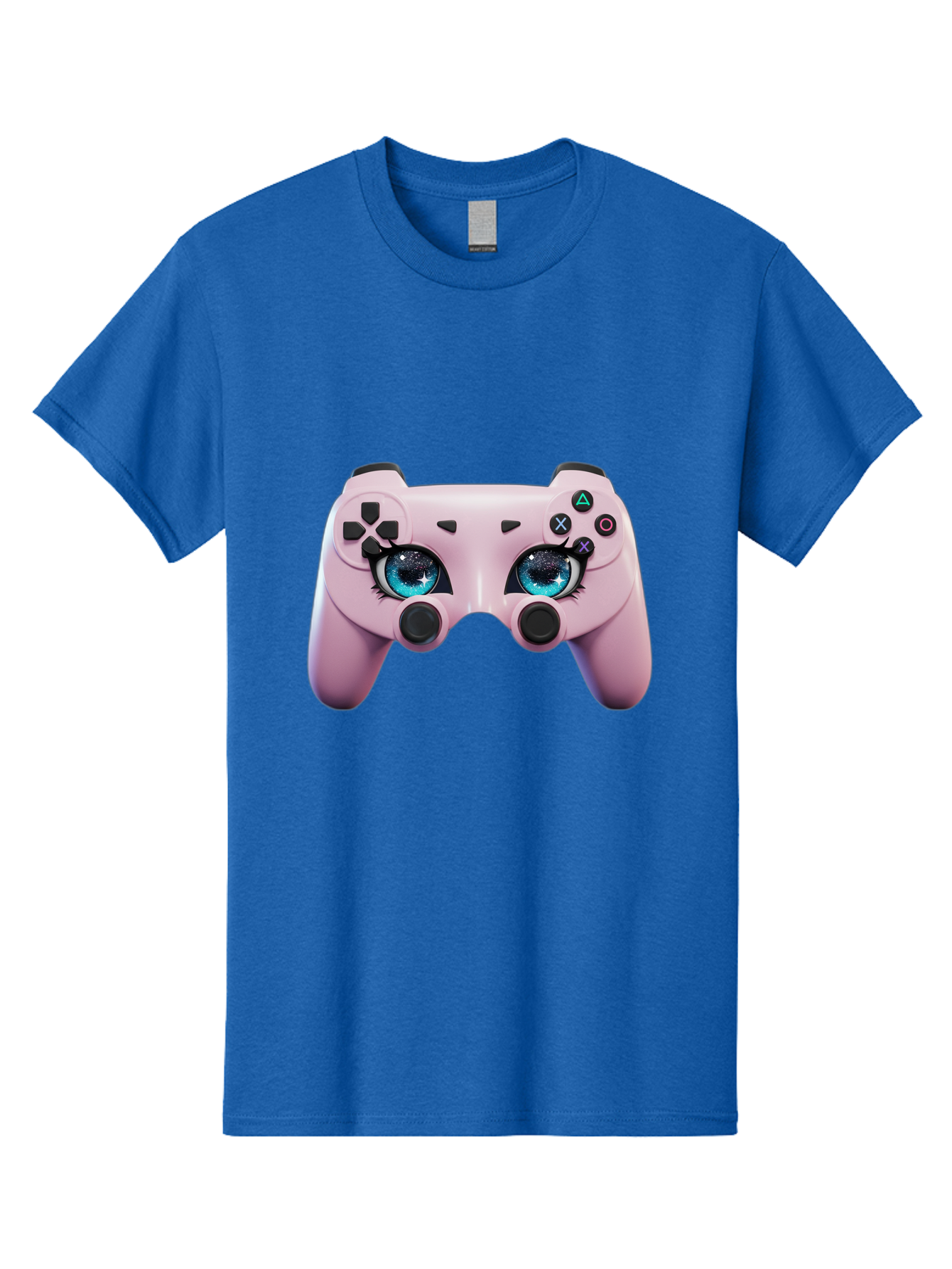 Ps4-Controller Men'S Graphic Tee, 100% Cotton, Comfortable Casual Summer Wear, Machine Washable, Pastel Pink Controller, Kawaii Gaming, Blue Eyes, Eyelashes, Ps4, Gaming, Kawaii Art, Pastel Colors, Cartoon Style, Video Game Bad455 14