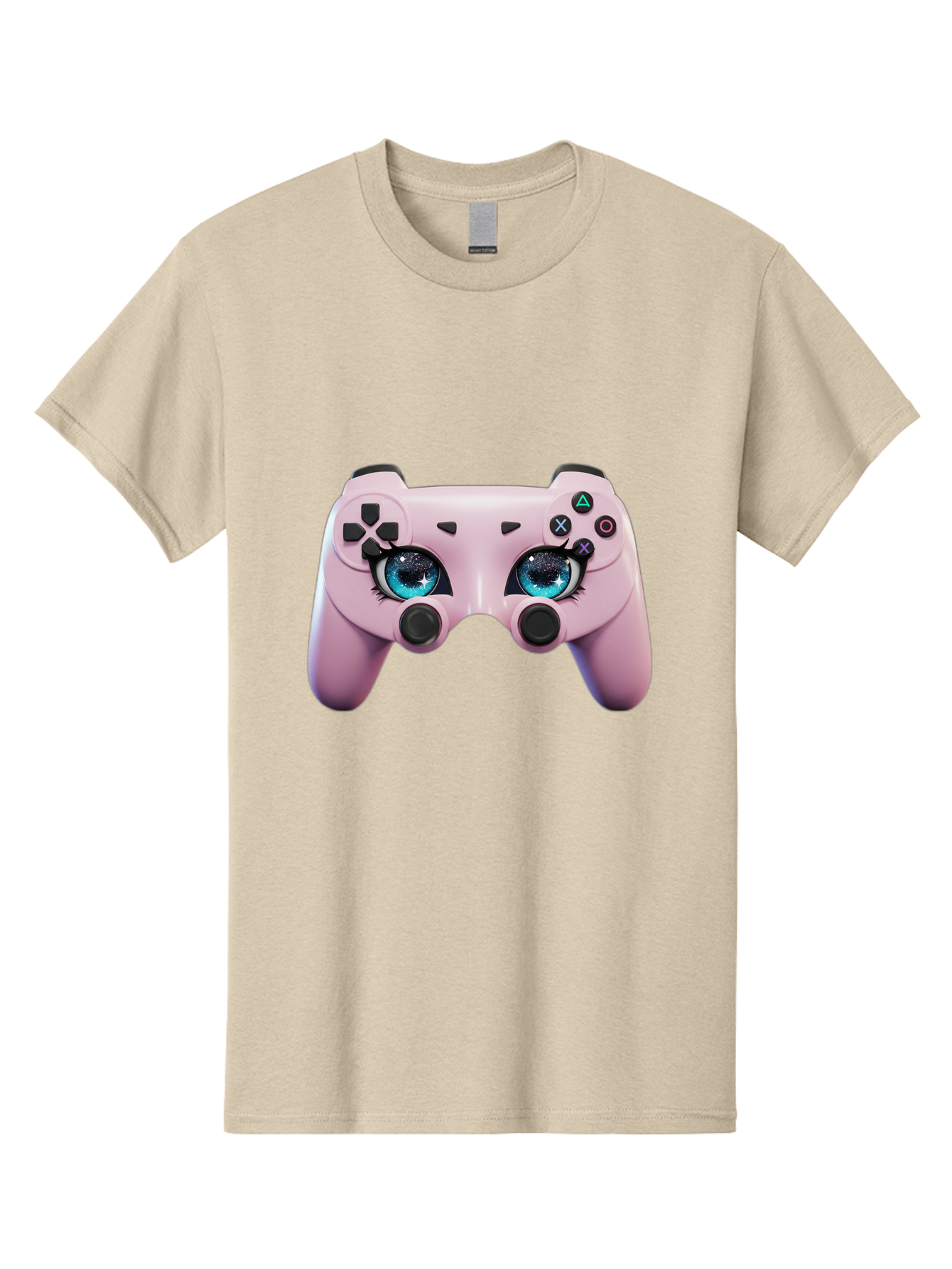 Ps4-Controller Men'S Graphic Tee, 100% Cotton, Comfortable Casual Summer Wear, Machine Washable, Pastel Pink Controller, Kawaii Gaming, Blue Eyes, Eyelashes, Ps4, Gaming, Kawaii Art, Pastel Colors, Cartoon Style, Video Game Bad455 7