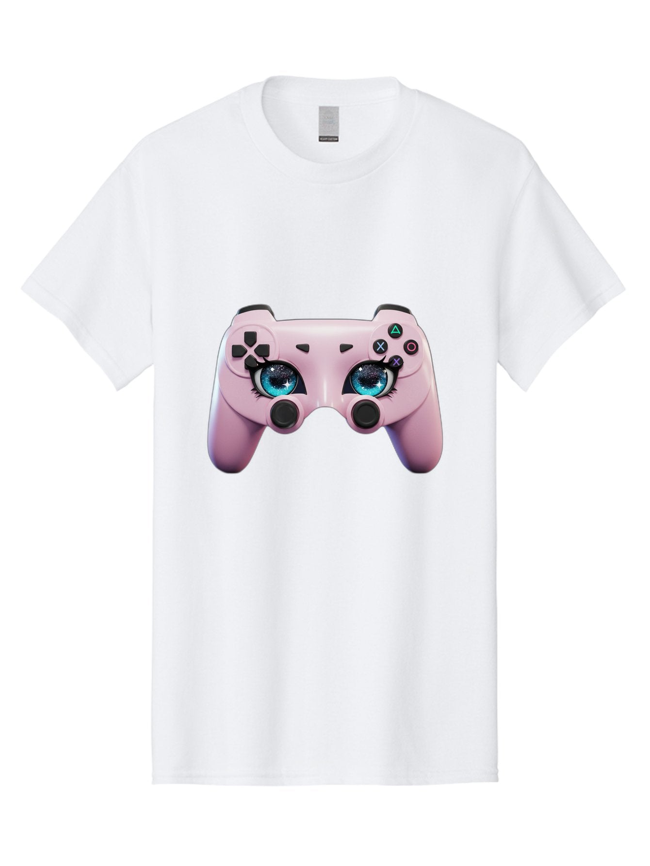 Ps4-Controller Men'S Graphic Tee, 100% Cotton, Comfortable Casual Summer Wear, Machine Washable, Pastel Pink Controller, Kawaii Gaming, Blue Eyes, Eyelashes, Ps4, Gaming, Kawaii Art, Pastel Colors, Cartoon Style, Video Game Bad455 3