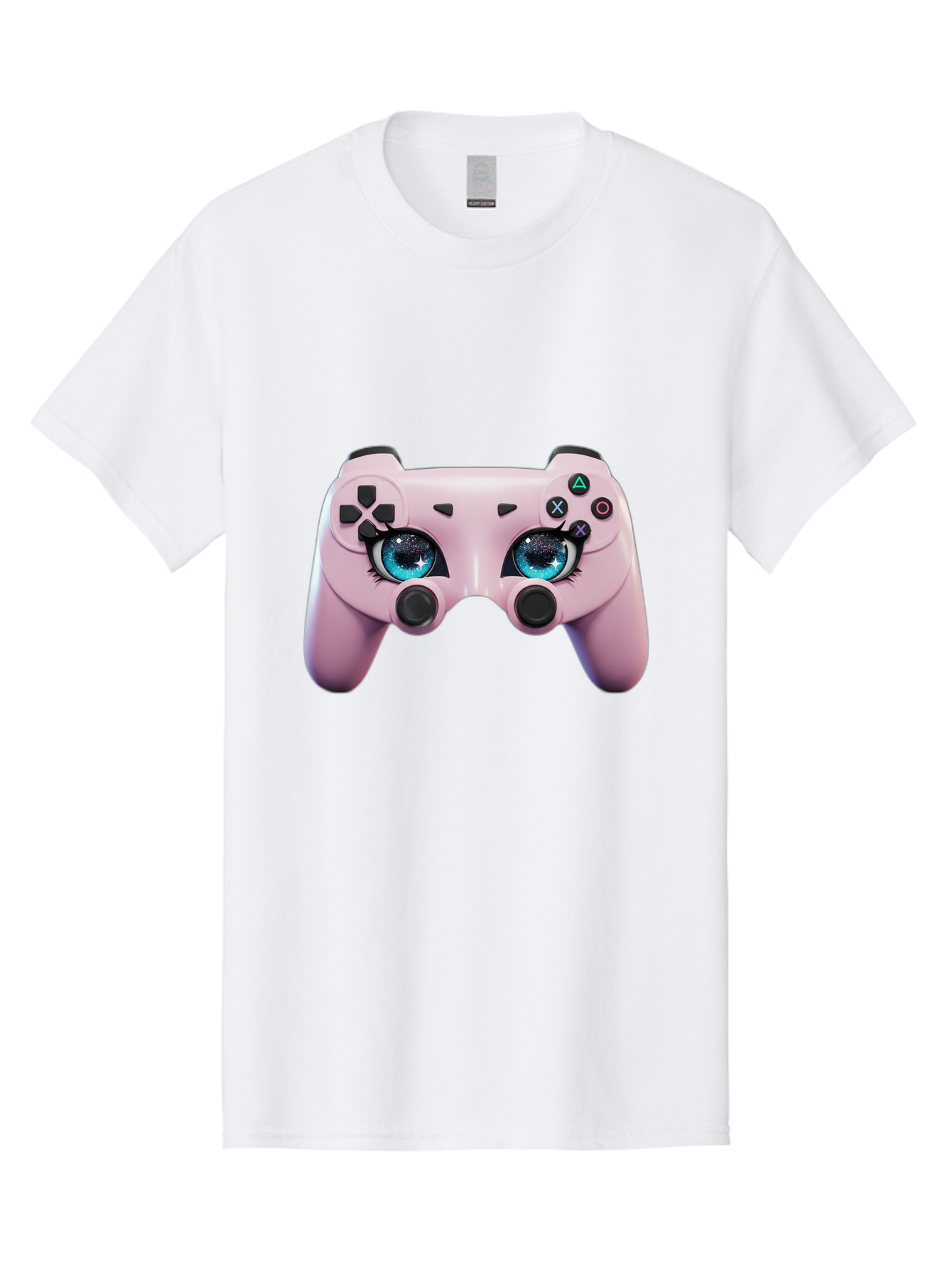 Ps4-Controller Men'S Graphic Tee, 100% Cotton, Comfortable Casual Summer Wear, Machine Washable, Pastel Pink Controller, Kawaii Gaming, Blue Eyes, Eyelashes, Ps4, Gaming, Kawaii Art, Pastel Colors, Cartoon Style, Video Game Bad455 9