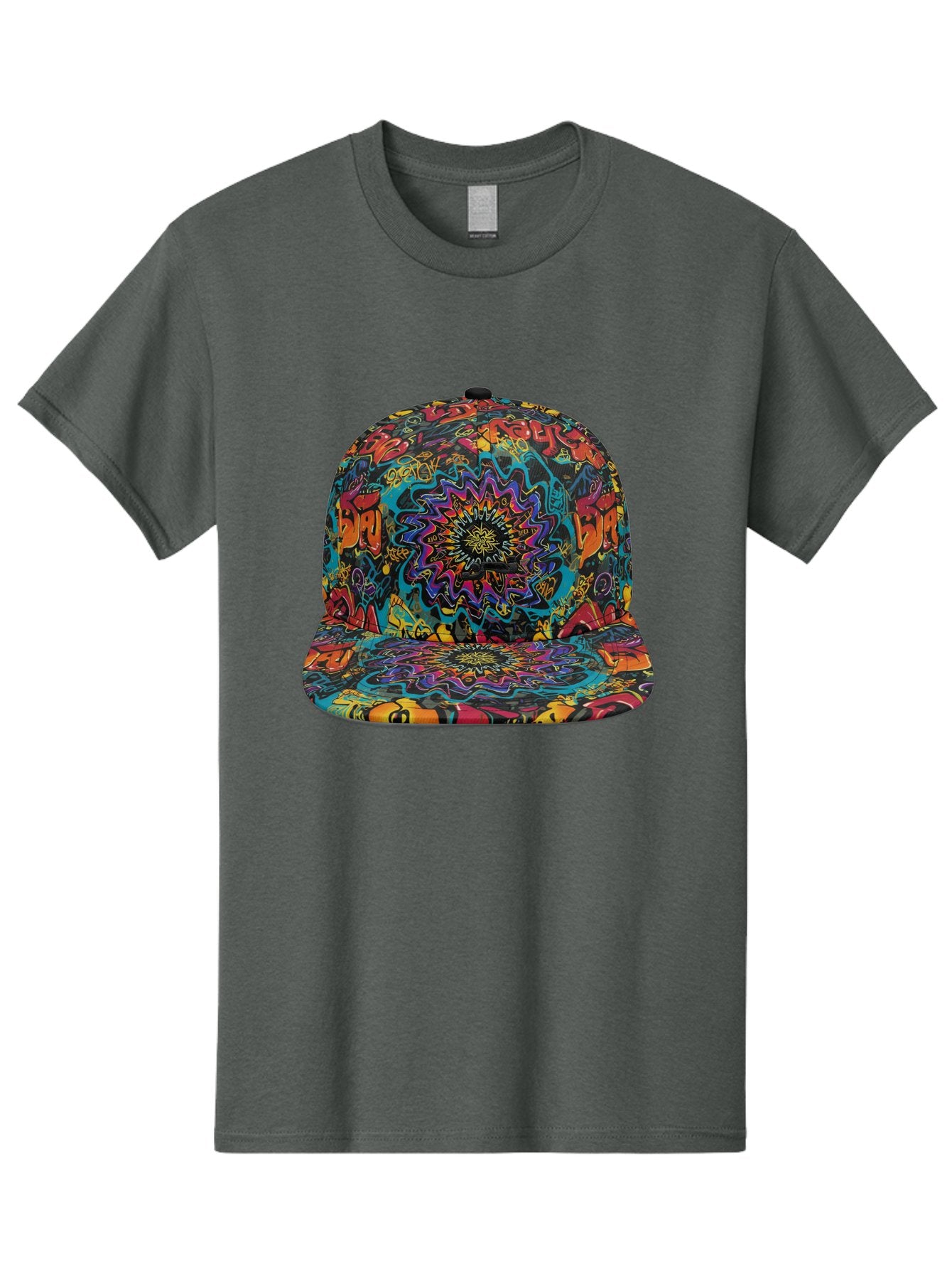Psychedelic-Snapback Men'S Graphic Tee, 100% Cotton, Comfortable Casual Summer Wear, Machine Washable, Psychedelic Pattern, Colorful Design, Abstract Art, Vibrant Colors, Streetwear Fashion, Hip Hop Style, Casual Wear, Trendy Accessories, Bad456 10