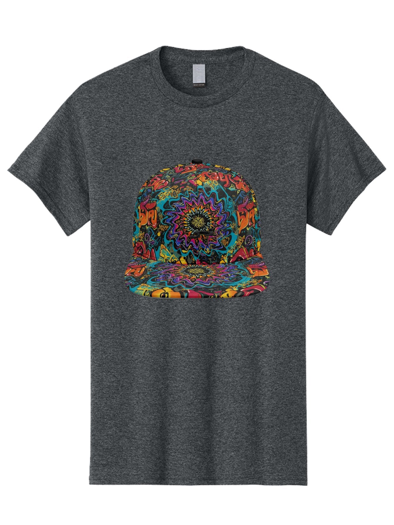 Psychedelic-Snapback Men'S Graphic Tee, 100% Cotton, Comfortable Casual Summer Wear, Machine Washable, Psychedelic Pattern, Colorful Design, Abstract Art, Vibrant Colors, Streetwear Fashion, Hip Hop Style, Casual Wear, Trendy Accessories, Bad456 13