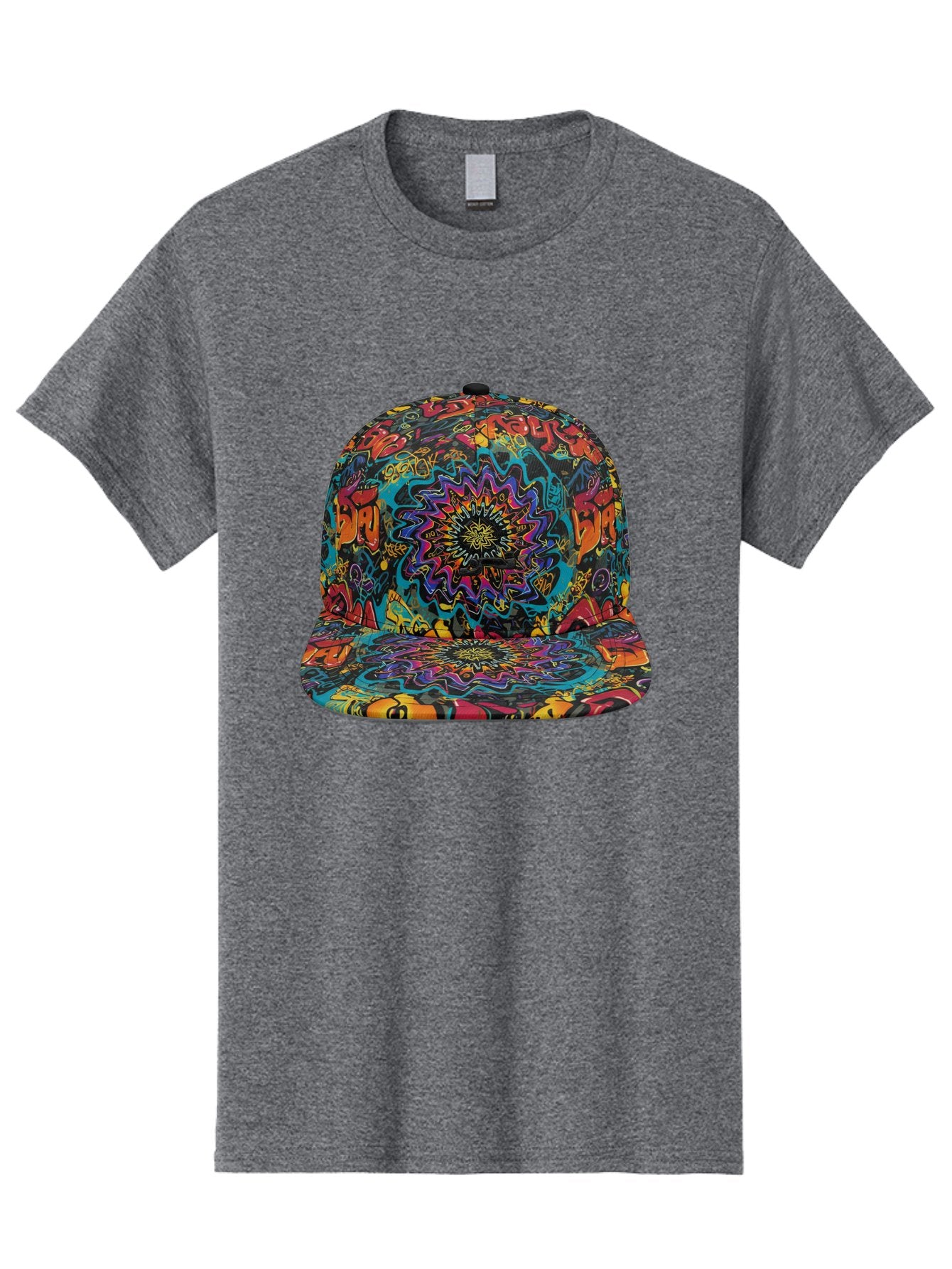Psychedelic-Snapback Men'S Graphic Tee, 100% Cotton, Comfortable Casual Summer Wear, Machine Washable, Psychedelic Pattern, Colorful Design, Abstract Art, Vibrant Colors, Streetwear Fashion, Hip Hop Style, Casual Wear, Trendy Accessories, Bad456 5
