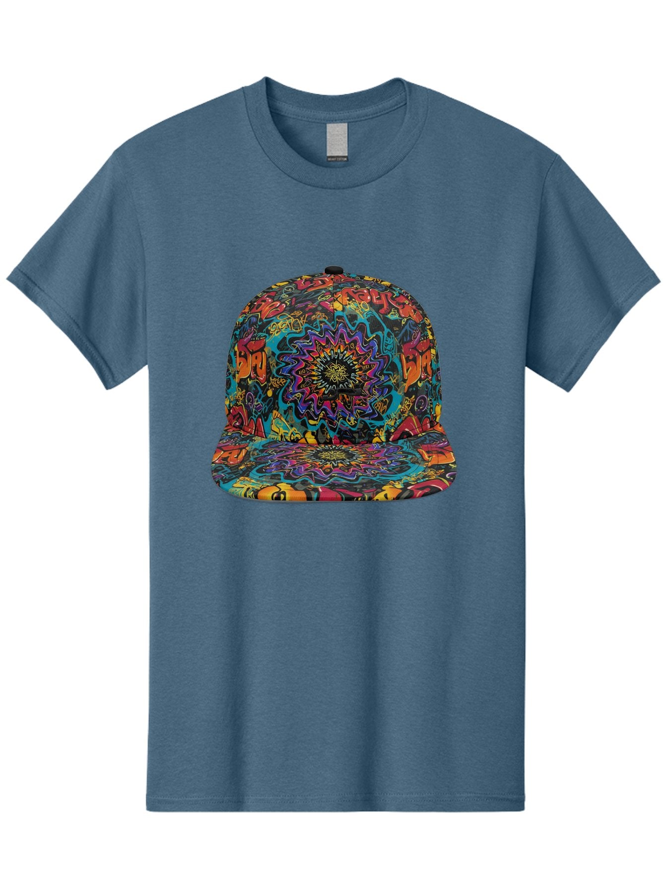 Psychedelic-Snapback Men'S Graphic Tee, 100% Cotton, Comfortable Casual Summer Wear, Machine Washable, Psychedelic Pattern, Colorful Design, Abstract Art, Vibrant Colors, Streetwear Fashion, Hip Hop Style, Casual Wear, Trendy Accessories, Bad456 4