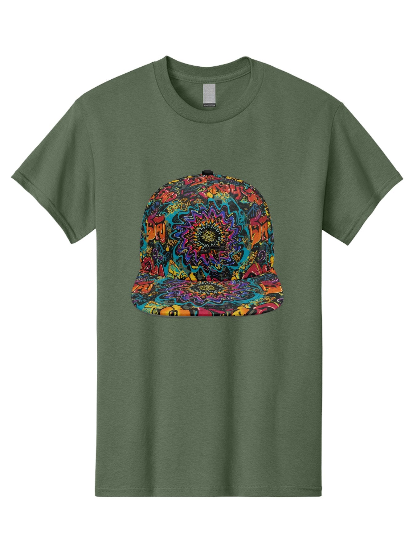 Psychedelic-Snapback Men'S Graphic Tee, 100% Cotton, Comfortable Casual Summer Wear, Machine Washable, Psychedelic Pattern, Colorful Design, Abstract Art, Vibrant Colors, Streetwear Fashion, Hip Hop Style, Casual Wear, Trendy Accessories, Bad456 11
