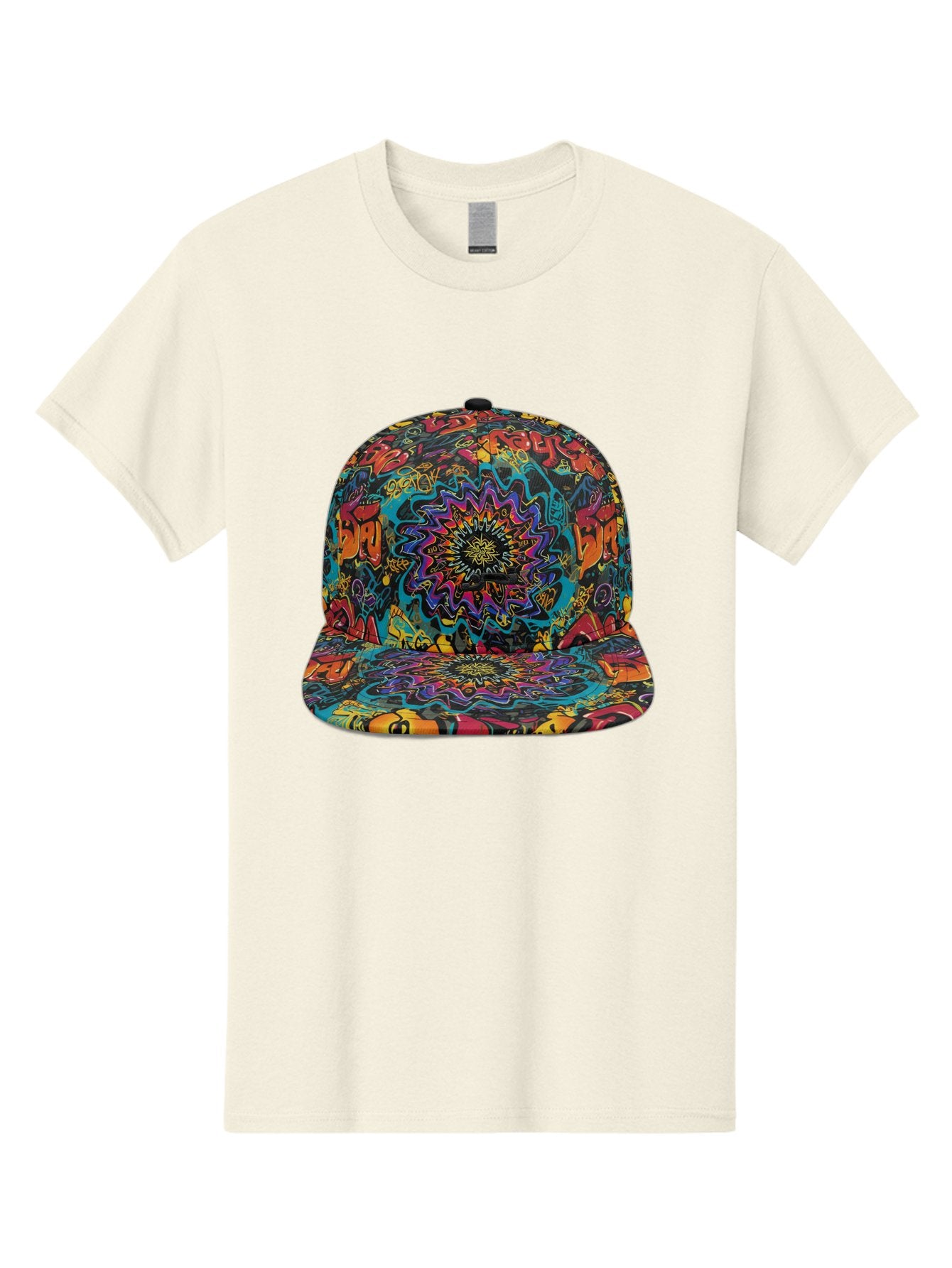 Psychedelic-Snapback Men'S Graphic Tee, 100% Cotton, Comfortable Casual Summer Wear, Machine Washable, Psychedelic Pattern, Colorful Design, Abstract Art, Vibrant Colors, Streetwear Fashion, Hip Hop Style, Casual Wear, Trendy Accessories, Bad456 3