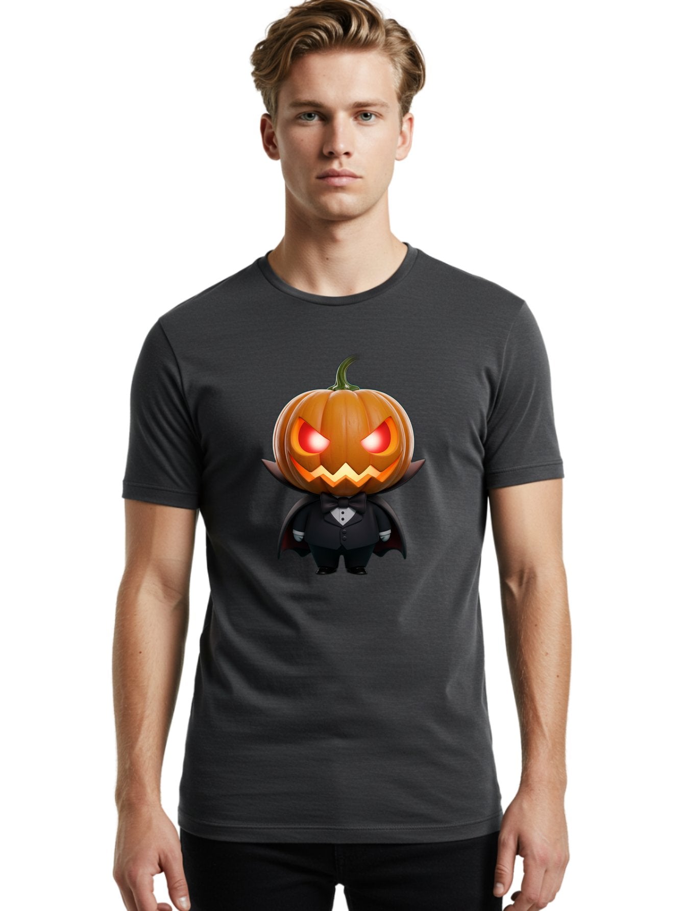 Pumpkinhead-Vampire Men'S Graphic Tee, 100% Cotton, Comfortable Casual Summer Wear, Machine Washable, Jack-O-Lantern, Vampire, Halloween, Pumpkin, Cartoon Character, Tuxedo, Horror Theme, Spooky, Funny, Costume Bad457 22