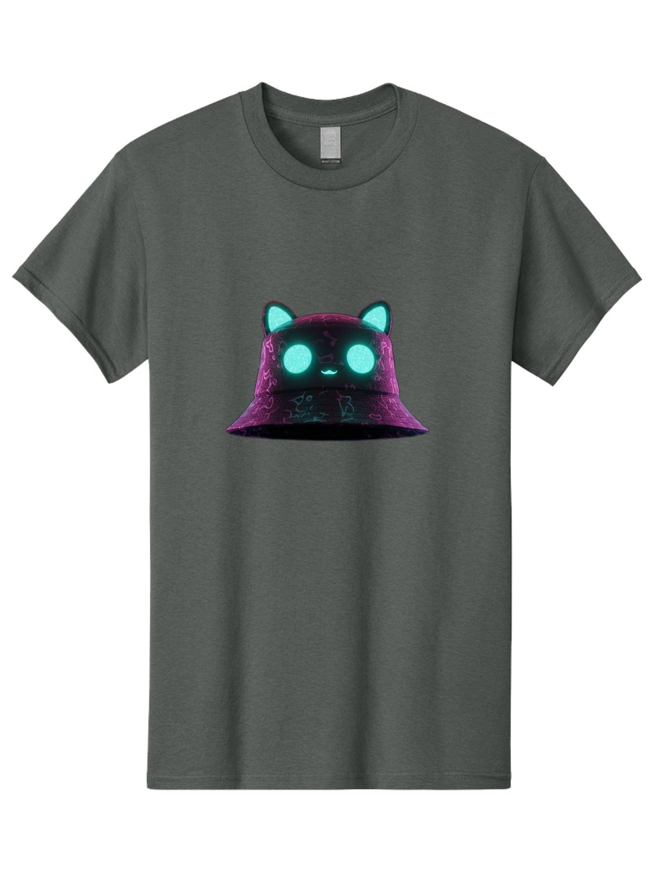 Purple-Bucket-Hat-2 Men'S Graphic Tee, 100% Cotton, Comfortable Casual Summer Wear, Machine Washable, Purple Bucket Hat, Cat Ears, Glowing Eyes, Cute Face, Cartoon Style, Fashion Accessory, Streetwear, Trendy Hat Bad460 4