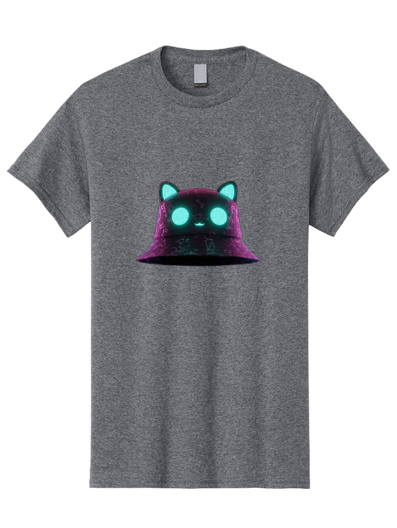 Purple-Bucket-Hat-2 Men'S Graphic Tee, 100% Cotton, Comfortable Casual Summer Wear, Machine Washable, Purple Bucket Hat, Cat Ears, Glowing Eyes, Cute Face, Cartoon Style, Fashion Accessory, Streetwear, Trendy Hat Bad460 12