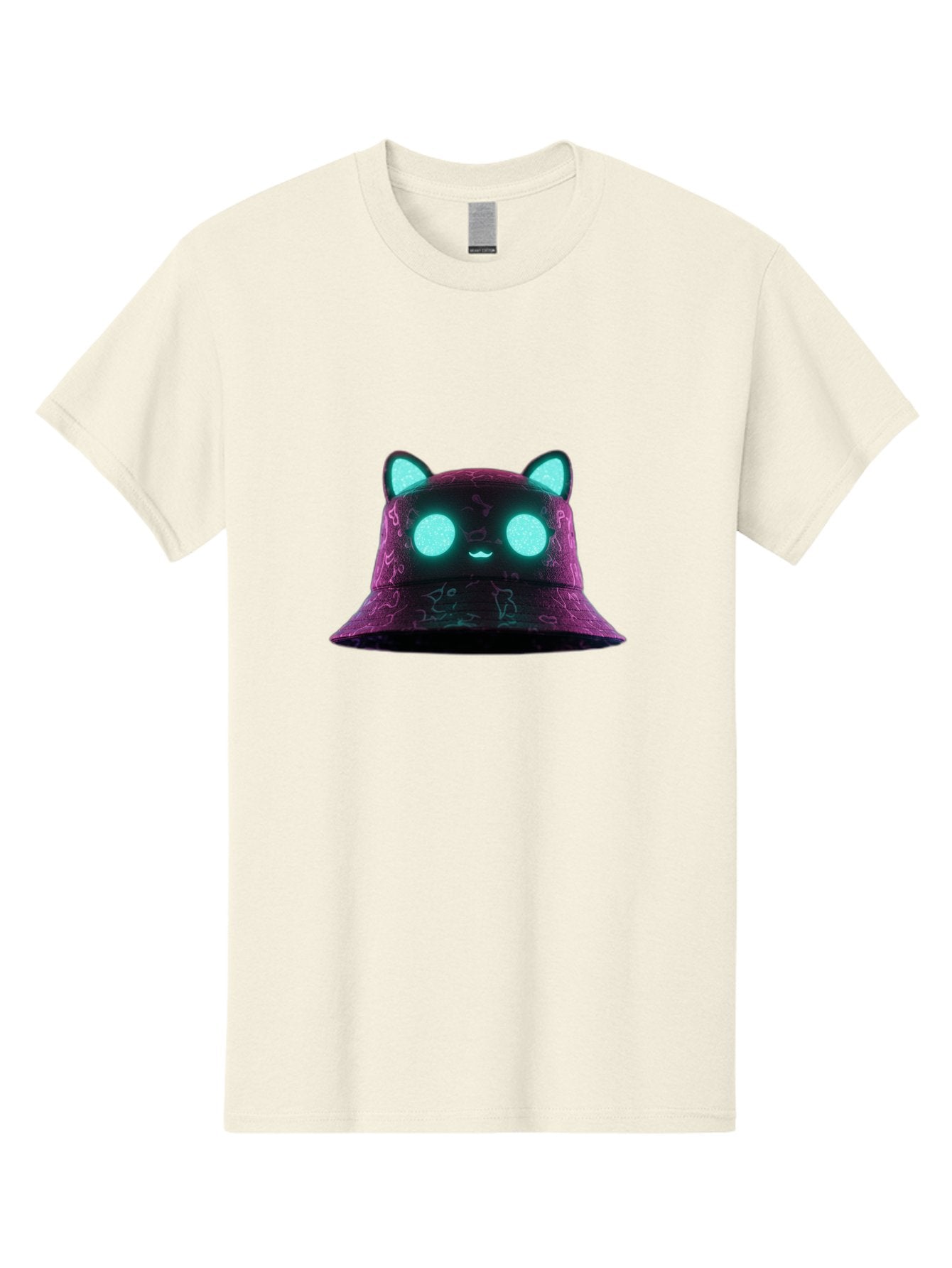 Purple-Bucket-Hat-2 Men'S Graphic Tee, 100% Cotton, Comfortable Casual Summer Wear, Machine Washable, Purple Bucket Hat, Cat Ears, Glowing Eyes, Cute Face, Cartoon Style, Fashion Accessory, Streetwear, Trendy Hat Bad460 5