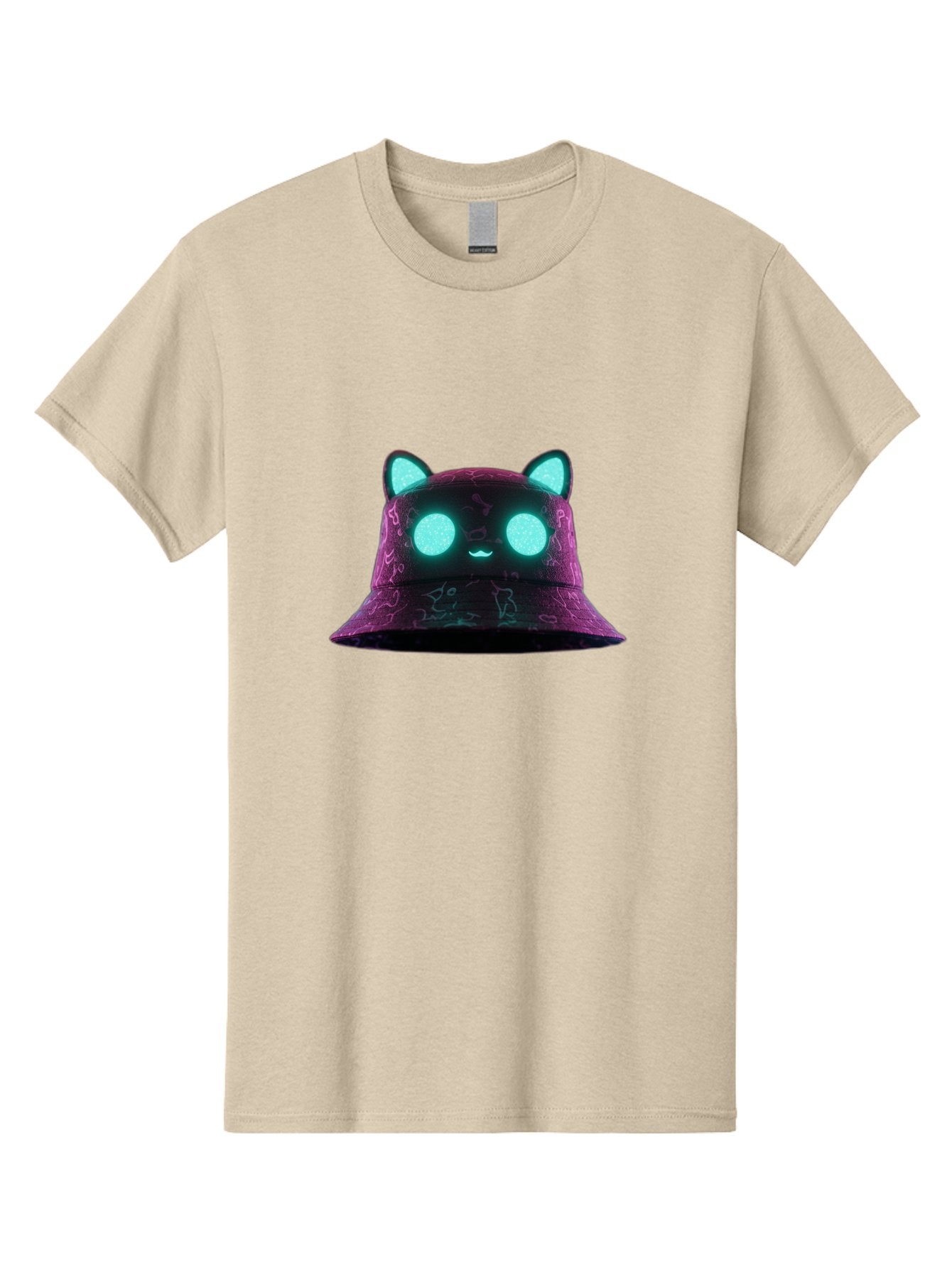Purple-Bucket-Hat-2 Men'S Graphic Tee, 100% Cotton, Comfortable Casual Summer Wear, Machine Washable, Purple Bucket Hat, Cat Ears, Glowing Eyes, Cute Face, Cartoon Style, Fashion Accessory, Streetwear, Trendy Hat Bad460 10