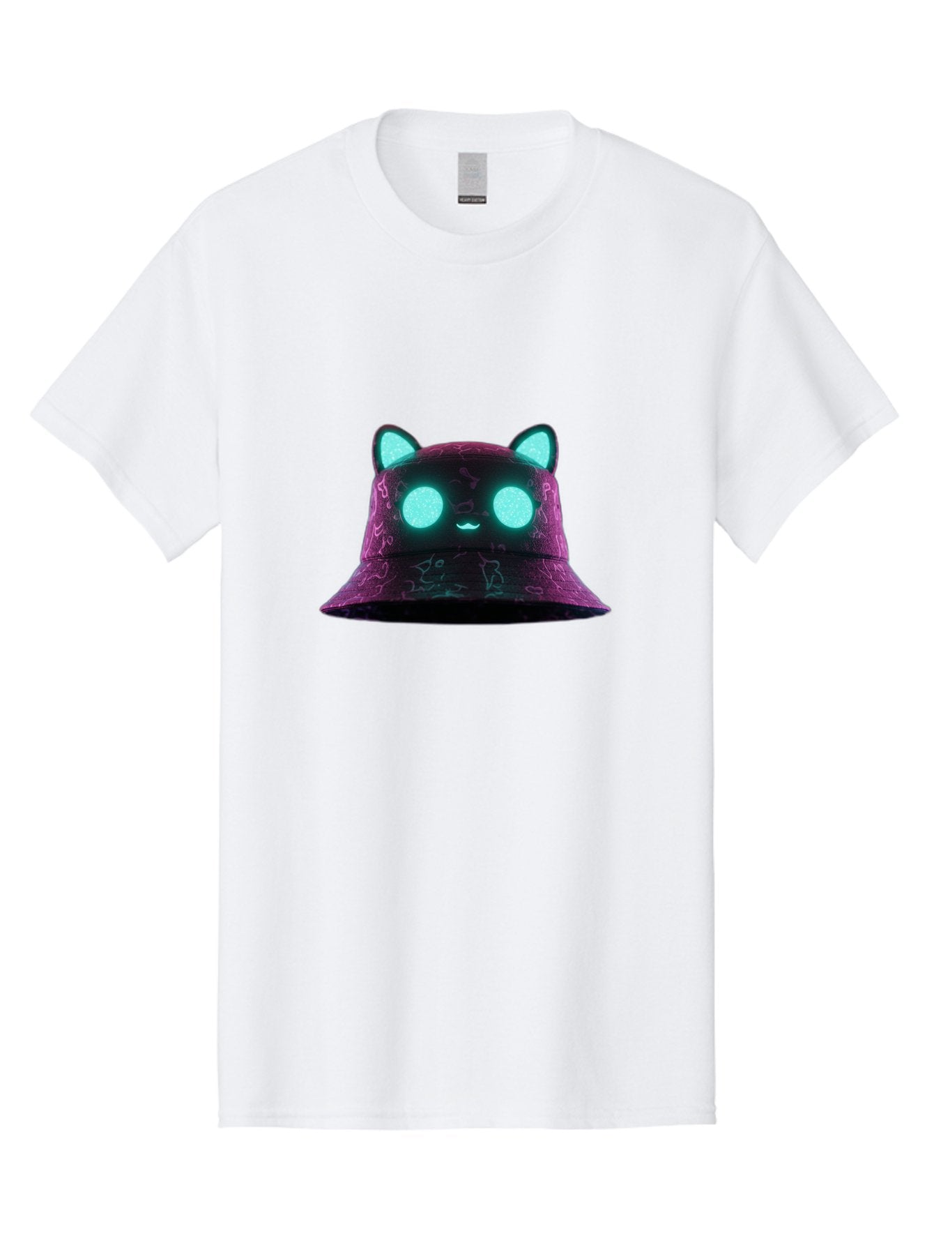 Purple-Bucket-Hat-2 Men'S Graphic Tee, 100% Cotton, Comfortable Casual Summer Wear, Machine Washable, Purple Bucket Hat, Cat Ears, Glowing Eyes, Cute Face, Cartoon Style, Fashion Accessory, Streetwear, Trendy Hat Bad460 9