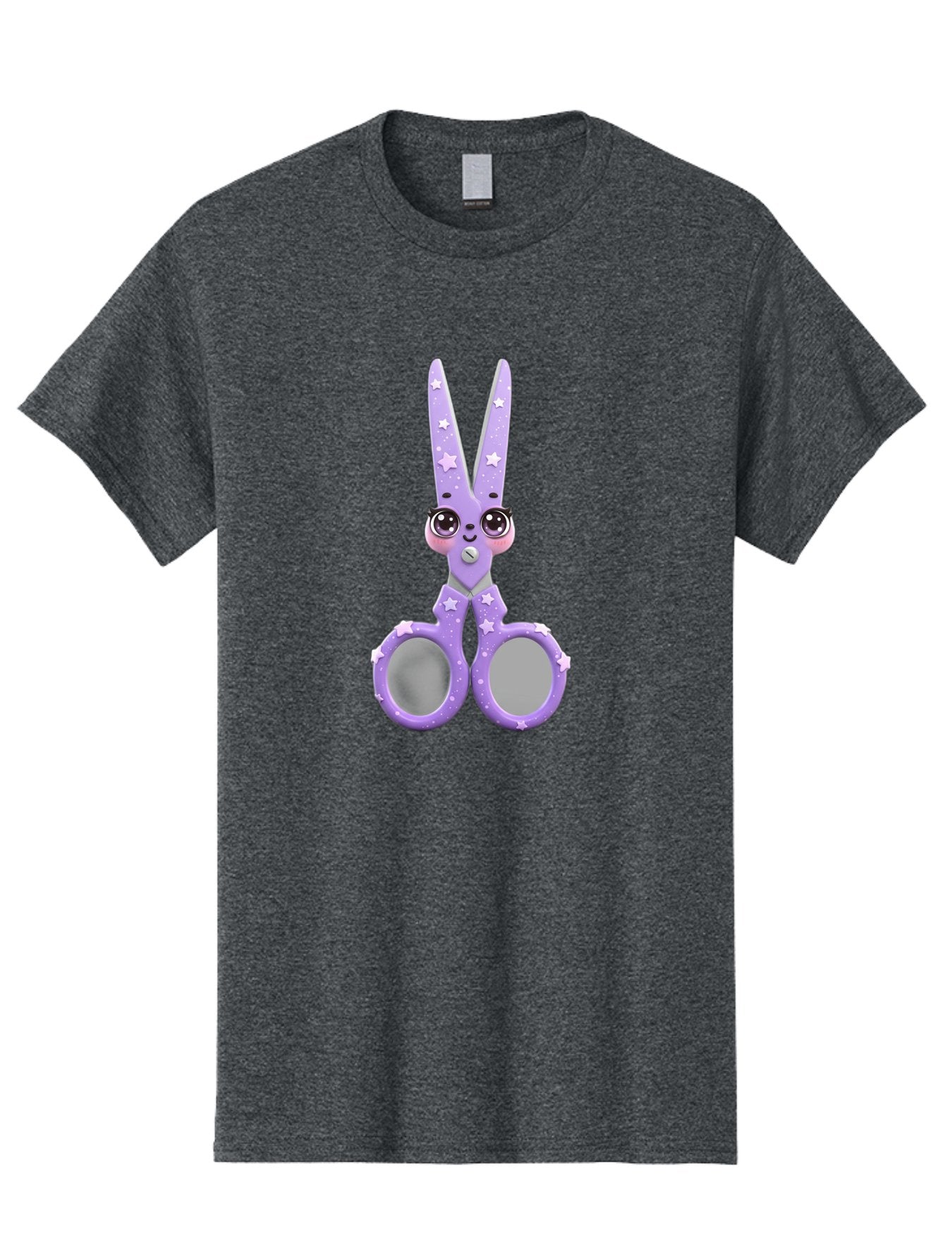 Purple-Bunny-Scissors Men'S Graphic Tee, 100% Cotton, Comfortable Casual Summer Wear, Machine Washable, Cute Cartoon Bunny, Purple Scissors, Star Pattern, Children'S Craft Tool, Art Supplies, Nursery Decor, Fun Design, Bad462 4
