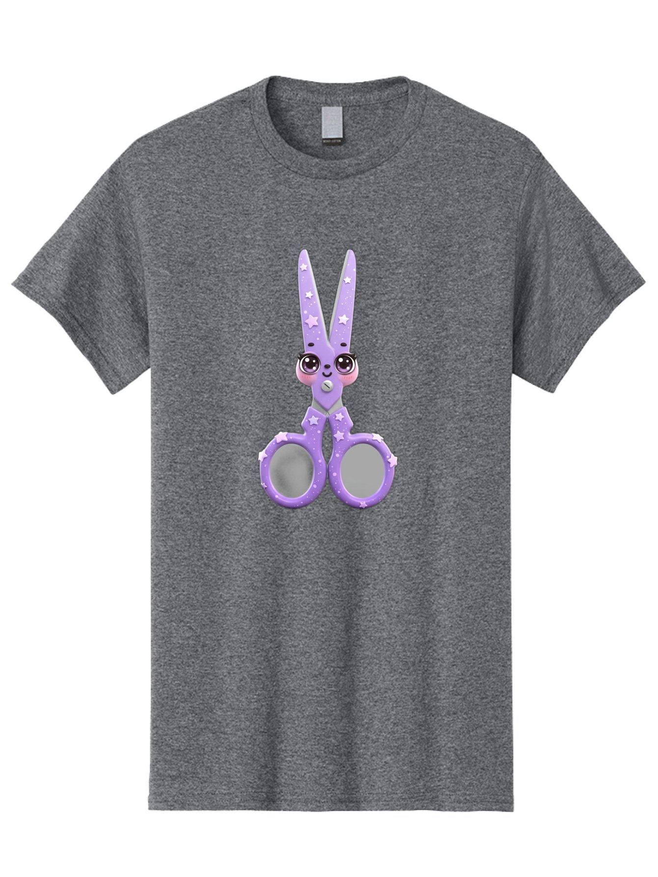 Purple-Bunny-Scissors Men'S Graphic Tee, 100% Cotton, Comfortable Casual Summer Wear, Machine Washable, Cute Cartoon Bunny, Purple Scissors, Star Pattern, Children'S Craft Tool, Art Supplies, Nursery Decor, Fun Design, Bad462 5