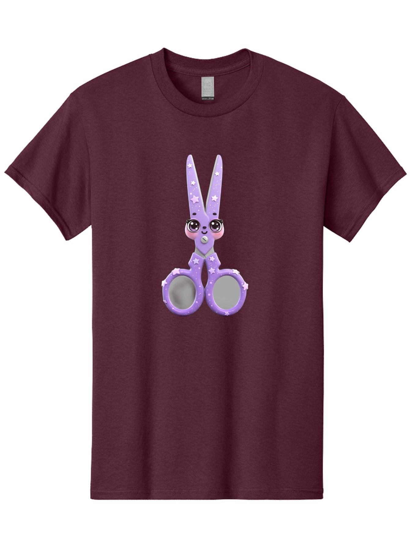 Purple-Bunny-Scissors Men'S Graphic Tee, 100% Cotton, Comfortable Casual Summer Wear, Machine Washable, Cute Cartoon Bunny, Purple Scissors, Star Pattern, Children'S Craft Tool, Art Supplies, Nursery Decor, Fun Design, Bad462 3