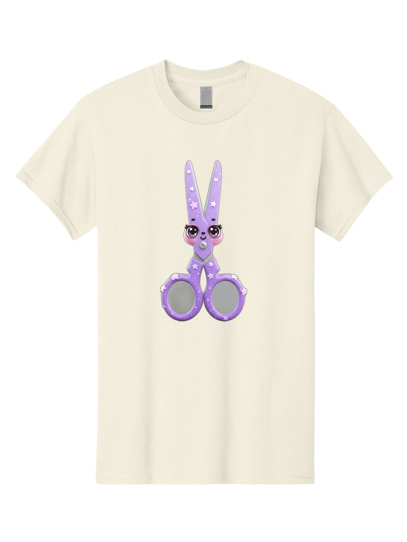 Purple-Bunny-Scissors Men'S Graphic Tee, 100% Cotton, Comfortable Casual Summer Wear, Machine Washable, Cute Cartoon Bunny, Purple Scissors, Star Pattern, Children'S Craft Tool, Art Supplies, Nursery Decor, Fun Design, Bad462