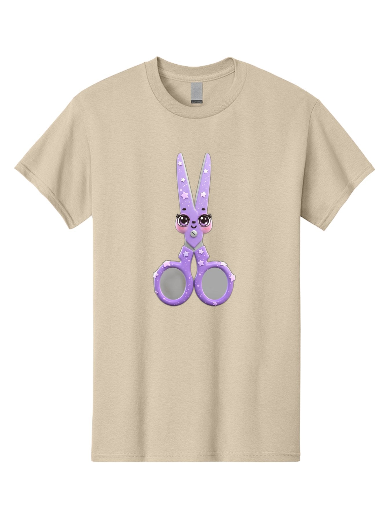 Purple-Bunny-Scissors Men'S Graphic Tee, 100% Cotton, Comfortable Casual Summer Wear, Machine Washable, Cute Cartoon Bunny, Purple Scissors, Star Pattern, Children'S Craft Tool, Art Supplies, Nursery Decor, Fun Design, Bad462