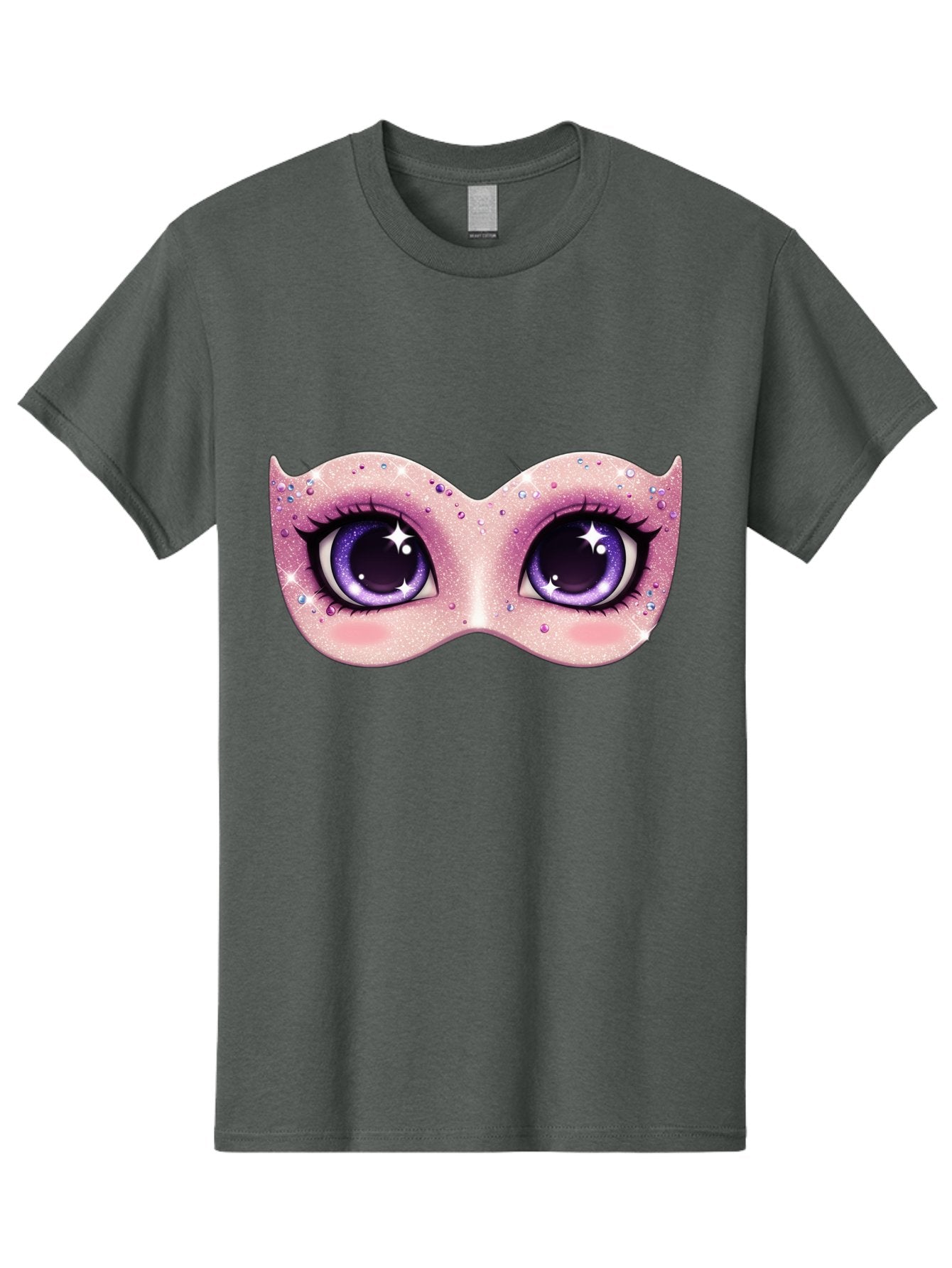Purple-Eyes-Mask Men'S Graphic Tee, 100% Cotton, Comfortable Casual Summer Wear, Machine Washable, Cartoon Woman Eyes, Purple Eyes, Pink Mask, Rhinestones, Glamorous, Mysterious, Fashion, Beauty, Makeup, Cosmetics Bad463 4