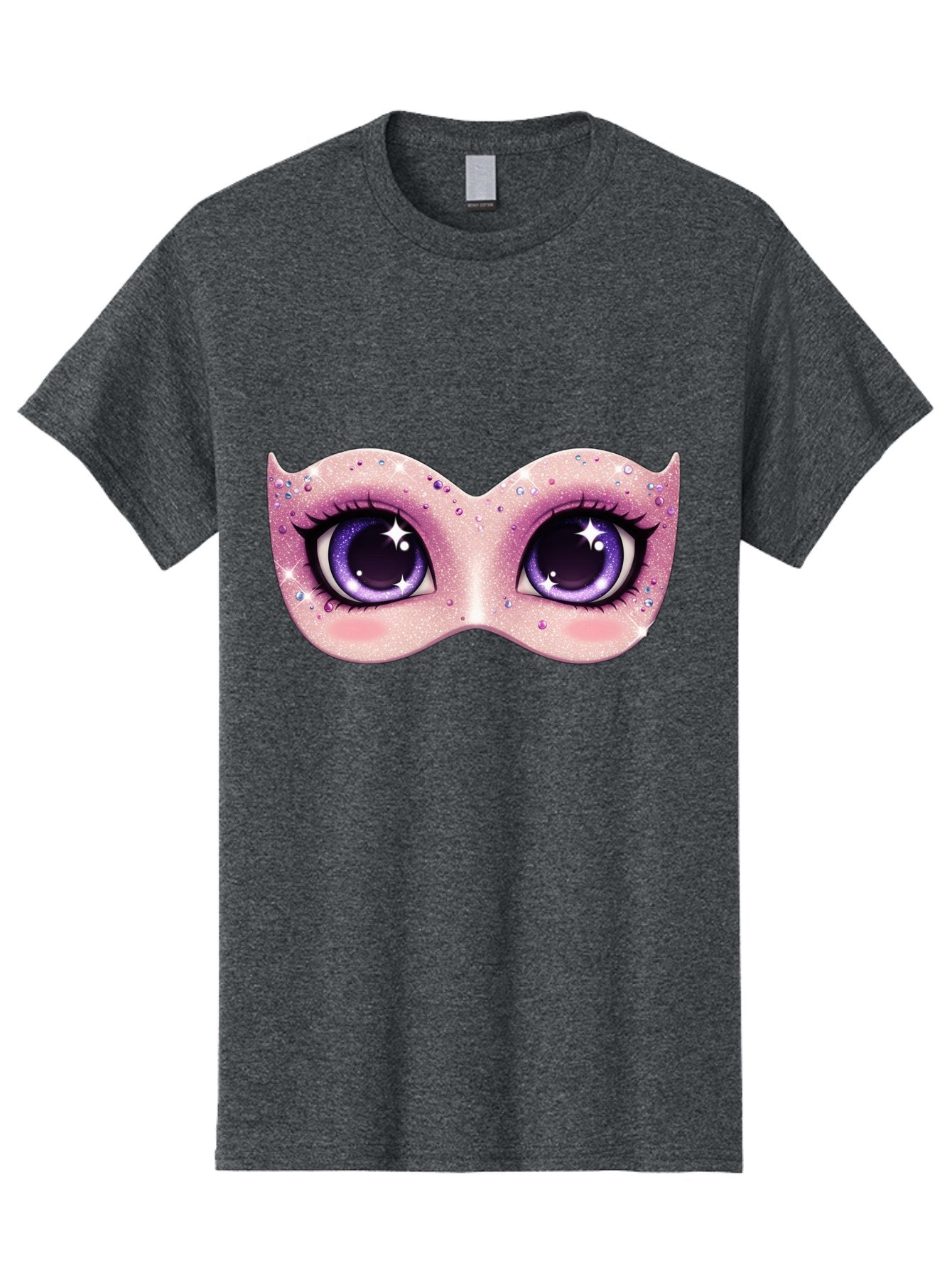 Purple-Eyes-Mask Men'S Graphic Tee, 100% Cotton, Comfortable Casual Summer Wear, Machine Washable, Cartoon Woman Eyes, Purple Eyes, Pink Mask, Rhinestones, Glamorous, Mysterious, Fashion, Beauty, Makeup, Cosmetics Bad463 5