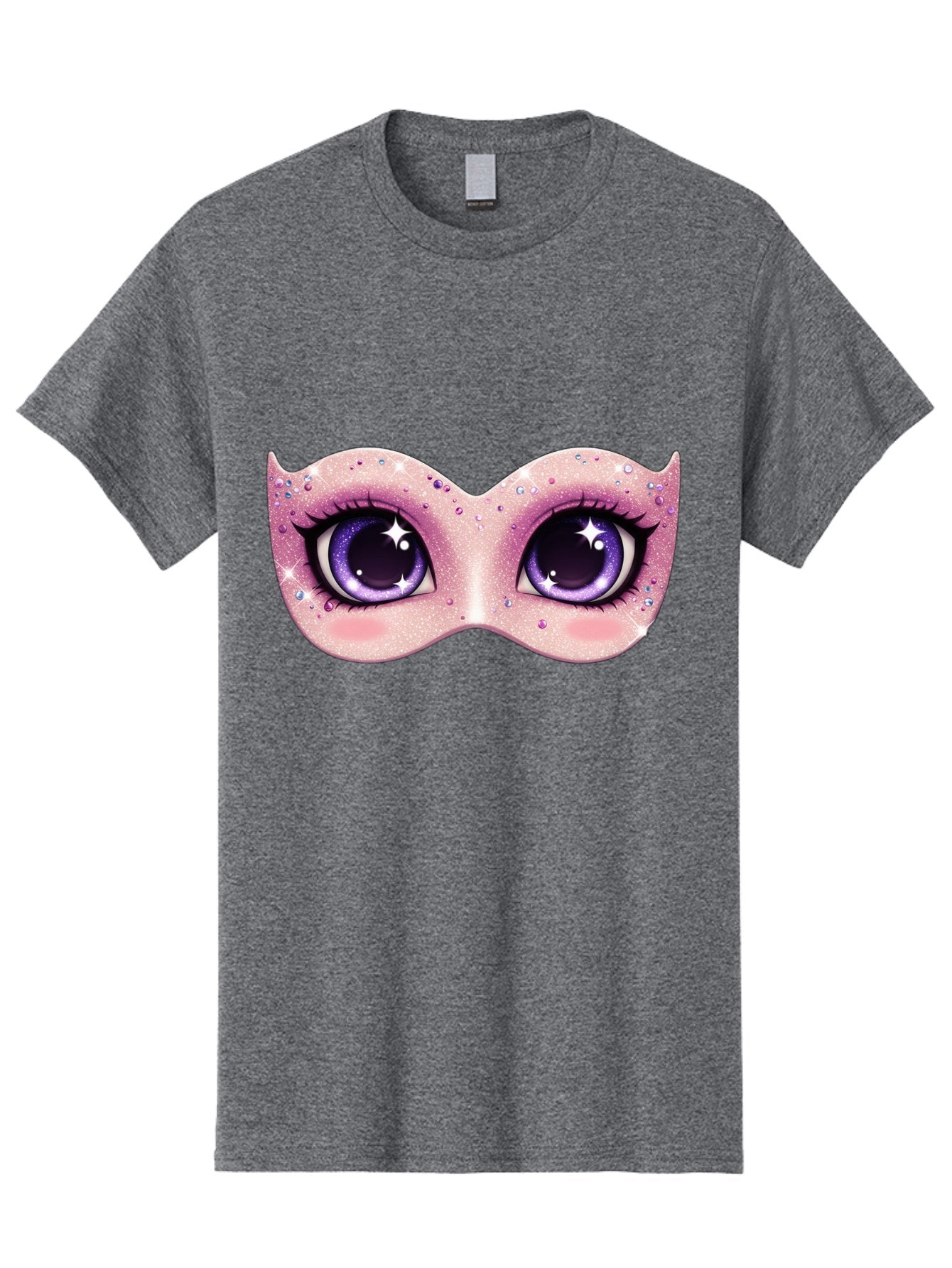 Purple-Eyes-Mask Men'S Graphic Tee, 100% Cotton, Comfortable Casual Summer Wear, Machine Washable, Cartoon Woman Eyes, Purple Eyes, Pink Mask, Rhinestones, Glamorous, Mysterious, Fashion, Beauty, Makeup, Cosmetics Bad463 12