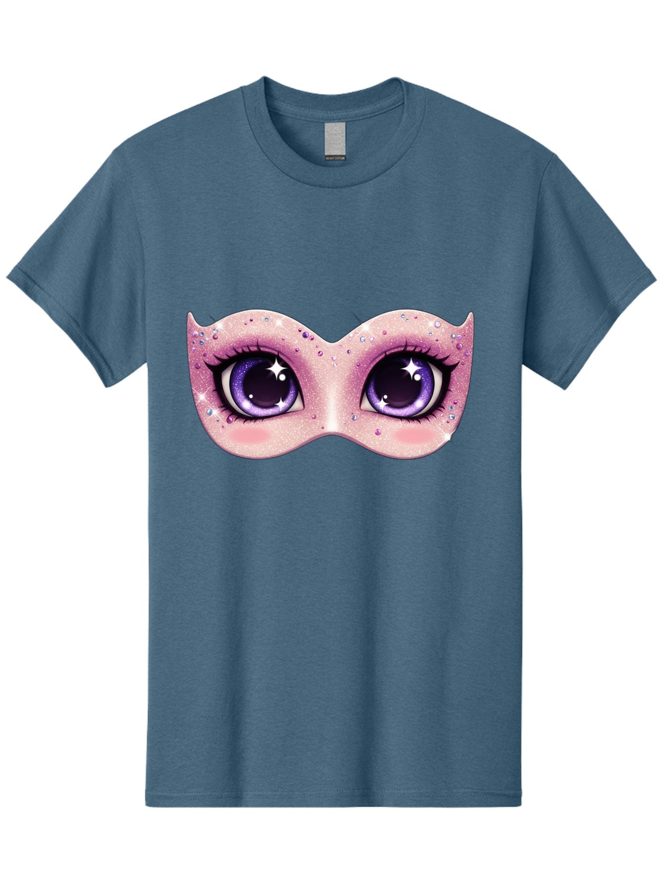 Purple-Eyes-Mask Men'S Graphic Tee, 100% Cotton, Comfortable Casual Summer Wear, Machine Washable, Cartoon Woman Eyes, Purple Eyes, Pink Mask, Rhinestones, Glamorous, Mysterious, Fashion, Beauty, Makeup, Cosmetics Bad463 8