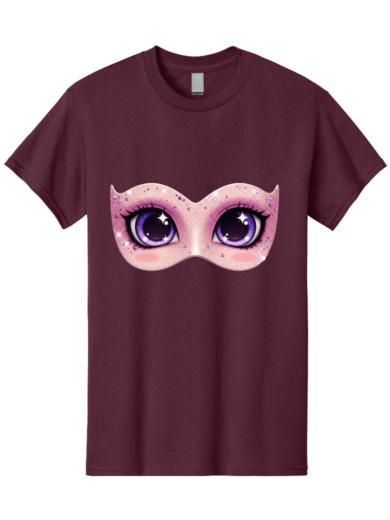 Purple-Eyes-Mask Men'S Graphic Tee, 100% Cotton, Comfortable Casual Summer Wear, Machine Washable, Cartoon Woman Eyes, Purple Eyes, Pink Mask, Rhinestones, Glamorous, Mysterious, Fashion, Beauty, Makeup, Cosmetics Bad463 11