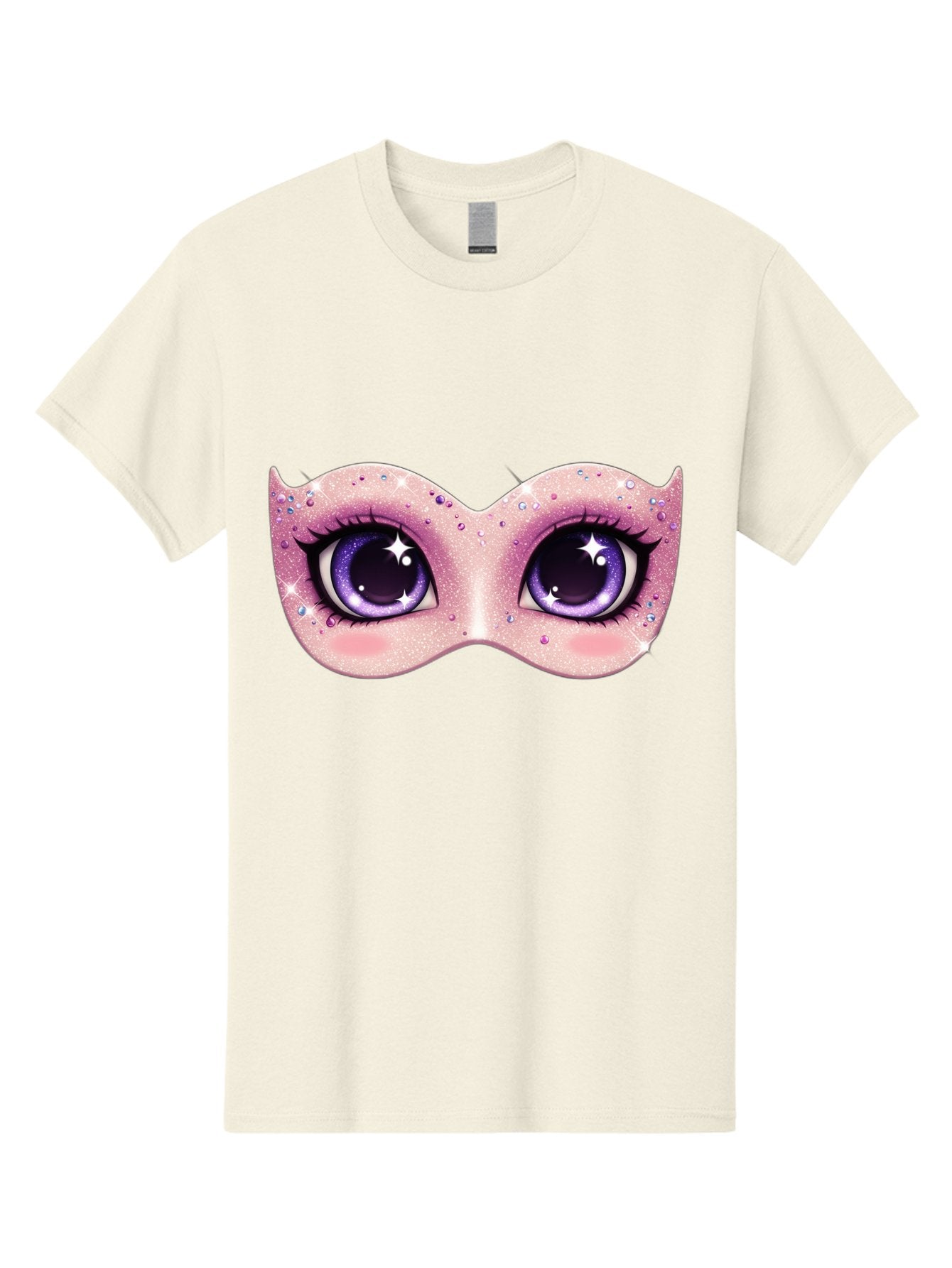 Purple-Eyes-Mask Men'S Graphic Tee, 100% Cotton, Comfortable Casual Summer Wear, Machine Washable, Cartoon Woman Eyes, Purple Eyes, Pink Mask, Rhinestones, Glamorous, Mysterious, Fashion, Beauty, Makeup, Cosmetics Bad463 15