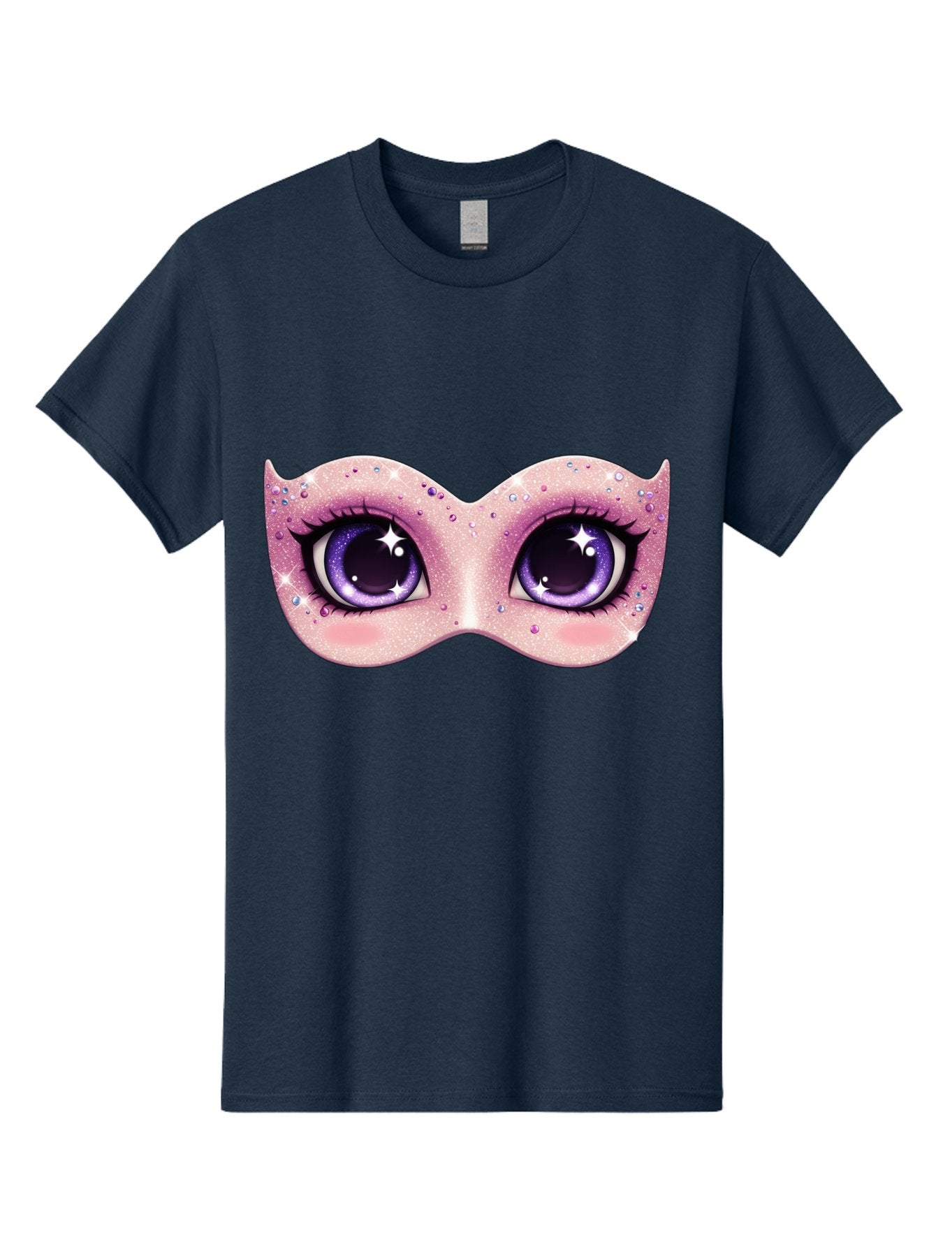 Purple-Eyes-Mask Men'S Graphic Tee, 100% Cotton, Comfortable Casual Summer Wear, Machine Washable, Cartoon Woman Eyes, Purple Eyes, Pink Mask, Rhinestones, Glamorous, Mysterious, Fashion, Beauty, Makeup, Cosmetics Bad463 6