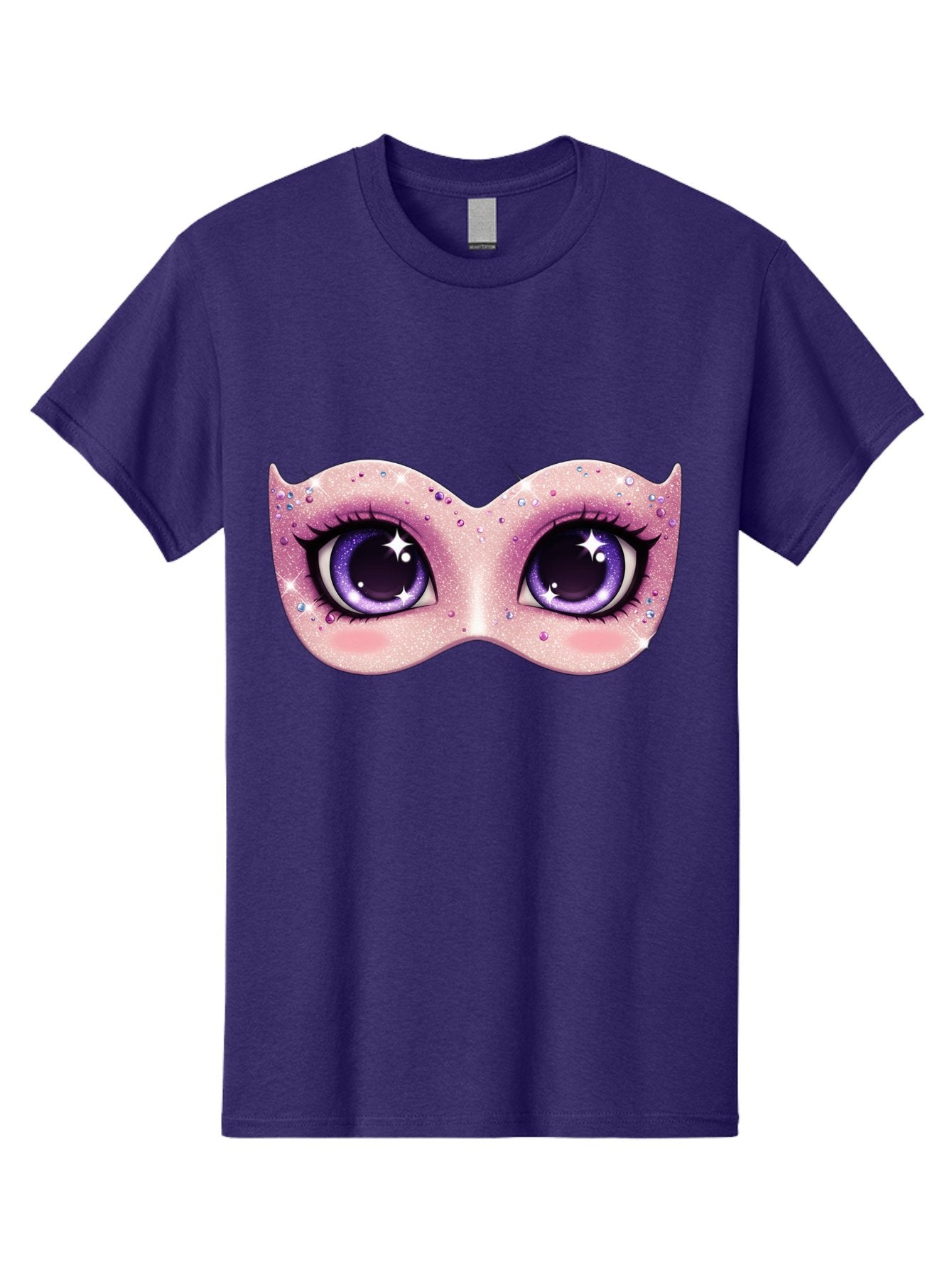 Purple-Eyes-Mask Men'S Graphic Tee, 100% Cotton, Comfortable Casual Summer Wear, Machine Washable, Cartoon Woman Eyes, Purple Eyes, Pink Mask, Rhinestones, Glamorous, Mysterious, Fashion, Beauty, Makeup, Cosmetics Bad463 14