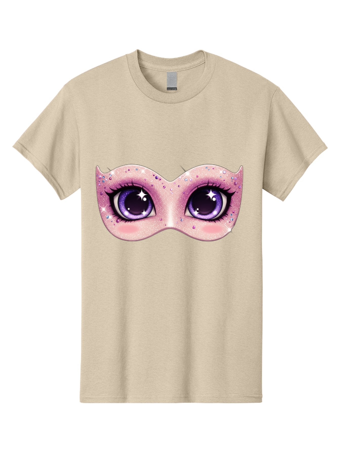 Purple-Eyes-Mask Men'S Graphic Tee, 100% Cotton, Comfortable Casual Summer Wear, Machine Washable, Cartoon Woman Eyes, Purple Eyes, Pink Mask, Rhinestones, Glamorous, Mysterious, Fashion, Beauty, Makeup, Cosmetics Bad463 13