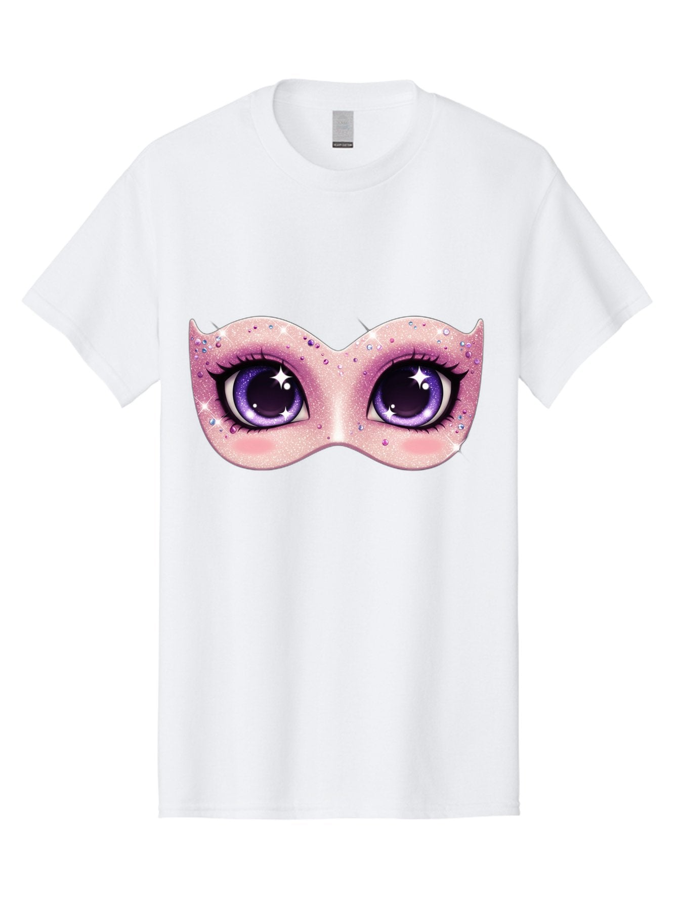 Purple-Eyes-Mask Men'S Graphic Tee, 100% Cotton, Comfortable Casual Summer Wear, Machine Washable, Cartoon Woman Eyes, Purple Eyes, Pink Mask, Rhinestones, Glamorous, Mysterious, Fashion, Beauty, Makeup, Cosmetics Bad463