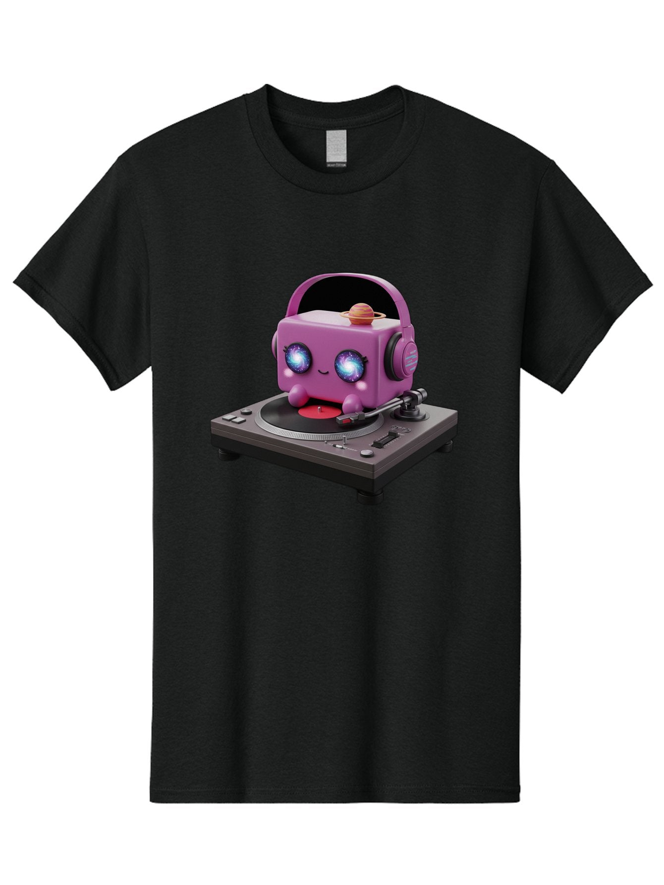 Purple-Robot Men'S Graphic Tee, 100% Cotton, Comfortable Casual Summer Wear, Machine Washable, Purple Robot, Record Player, Vinyl Records, Music Lover, Kawaii Character, Cartoon Robot, Galaxy Eyes, Planet On Head, Headphones, Music Enthusiast, Bad465 10