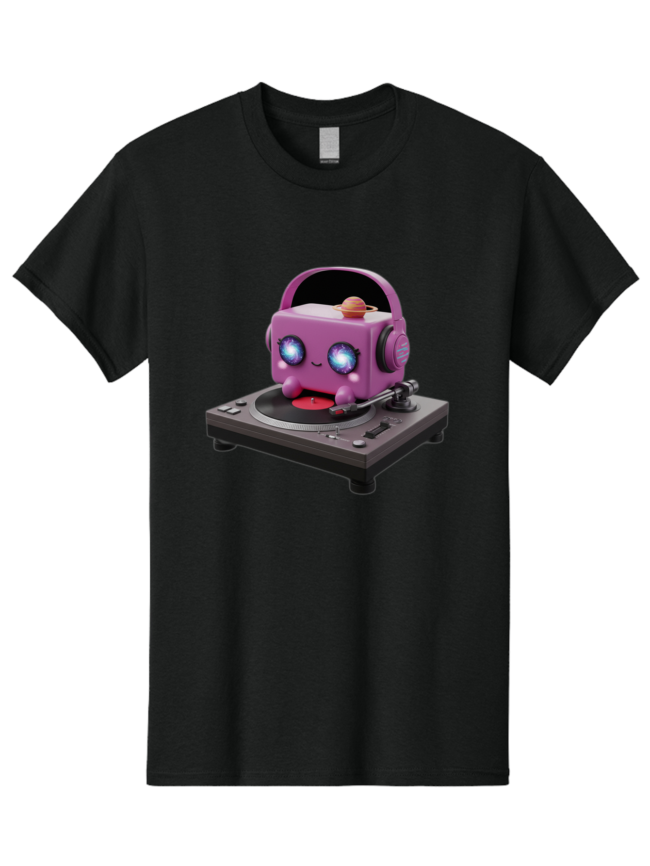 Purple-Robot Men'S Graphic Tee, 100% Cotton, Comfortable Casual Summer Wear, Machine Washable, Purple Robot, Record Player, Vinyl Records, Music Lover, Kawaii Character, Cartoon Robot, Galaxy Eyes, Planet On Head, Headphones, Music Enthusiast, Bad465 14