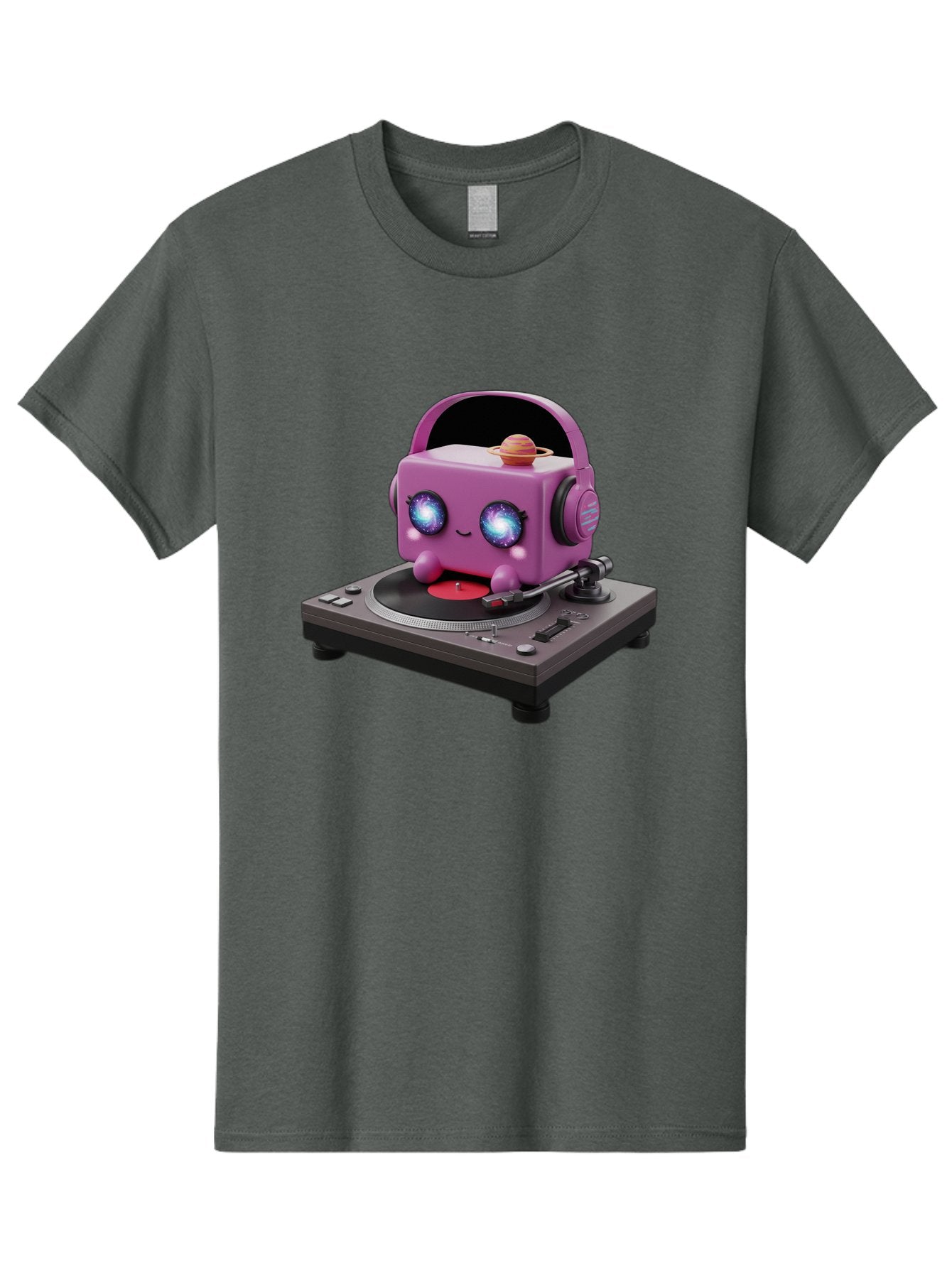 Purple-Robot Men'S Graphic Tee, 100% Cotton, Comfortable Casual Summer Wear, Machine Washable, Purple Robot, Record Player, Vinyl Records, Music Lover, Kawaii Character, Cartoon Robot, Galaxy Eyes, Planet On Head, Headphones, Music Enthusiast, Bad465 3
