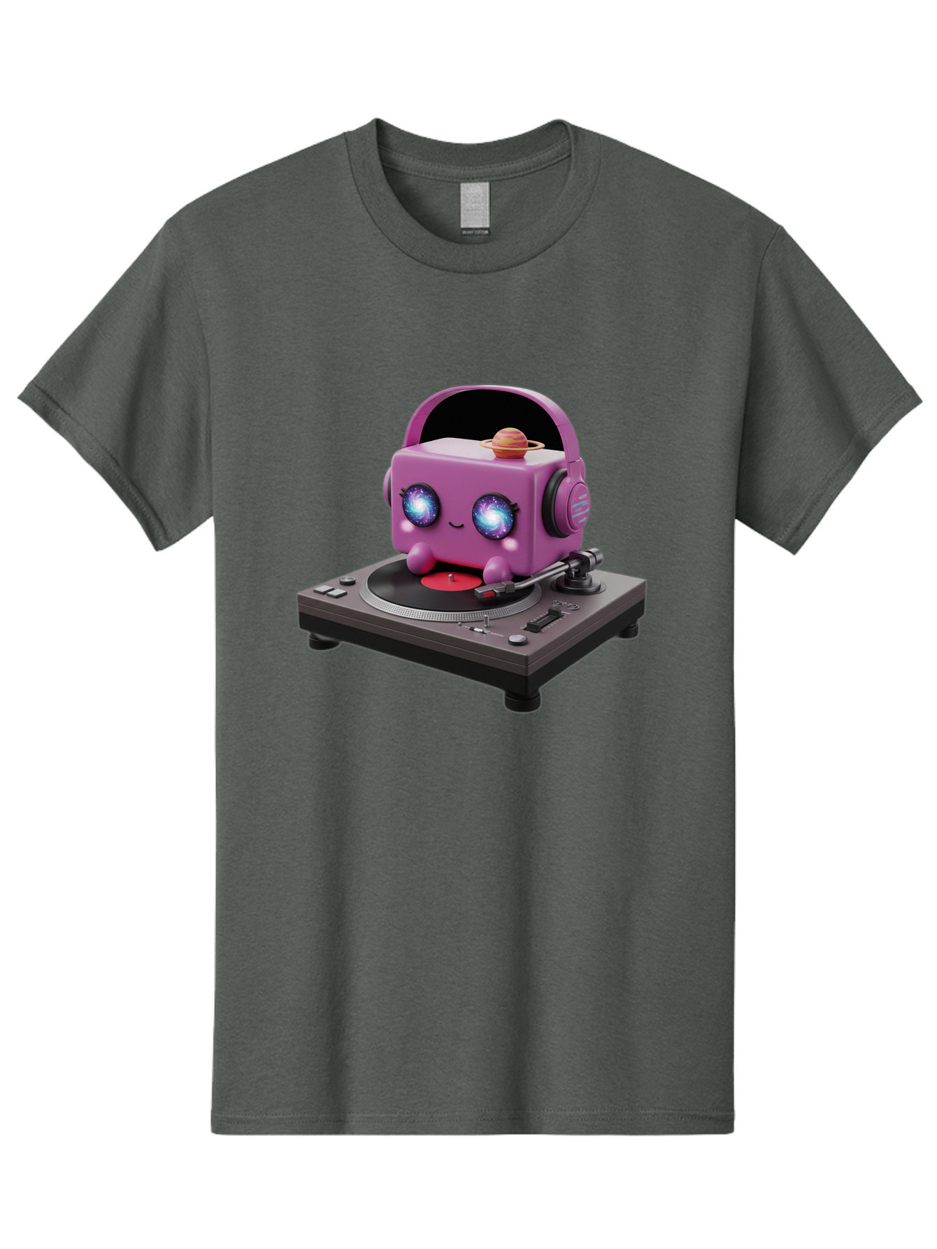 Purple-Robot Men'S Graphic Tee, 100% Cotton, Comfortable Casual Summer Wear, Machine Washable, Purple Robot, Record Player, Vinyl Records, Music Lover, Kawaii Character, Cartoon Robot, Galaxy Eyes, Planet On Head, Headphones, Music Enthusiast, Bad465 9