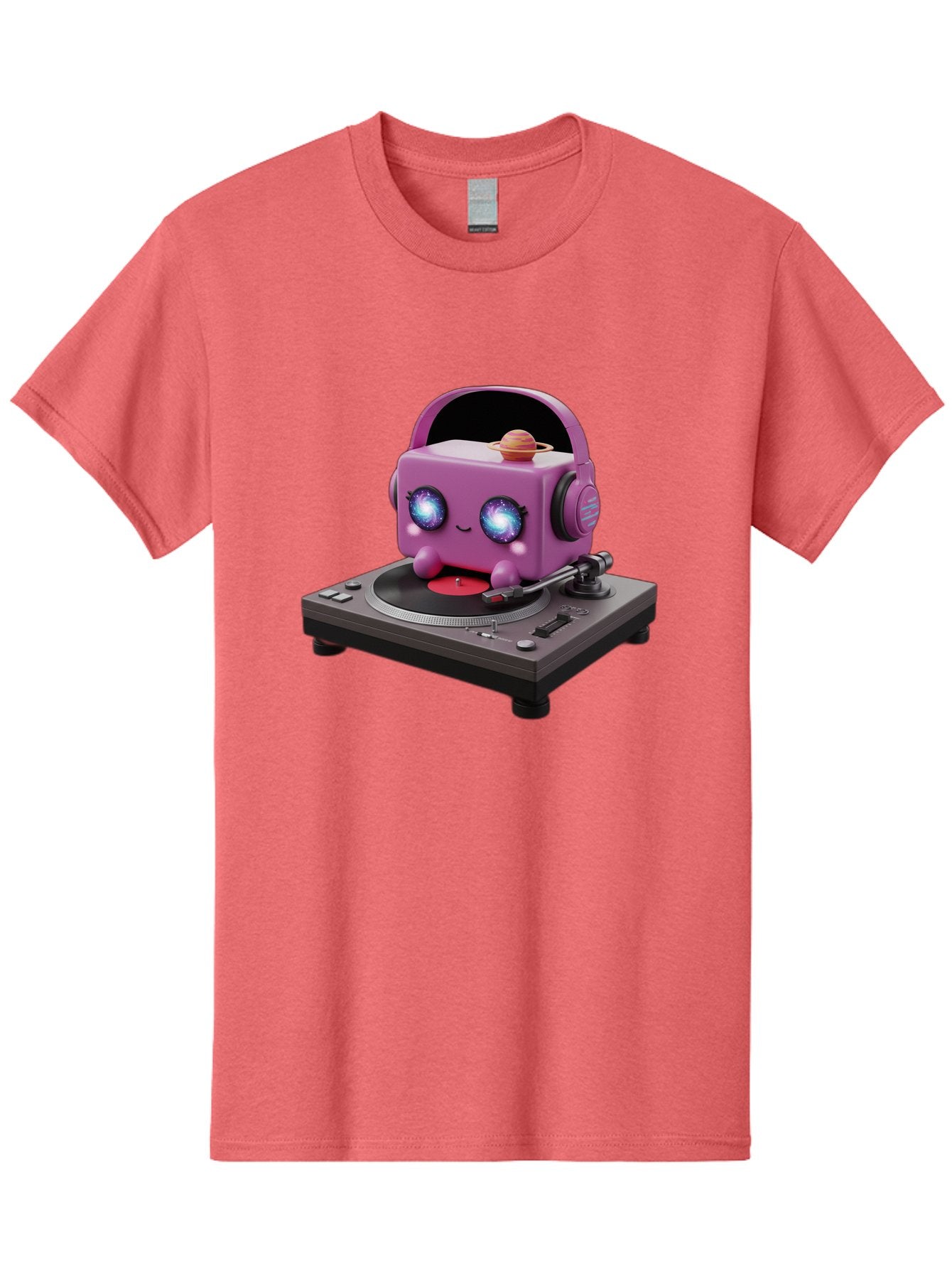 Purple-Robot Men'S Graphic Tee, 100% Cotton, Comfortable Casual Summer Wear, Machine Washable, Purple Robot, Record Player, Vinyl Records, Music Lover, Kawaii Character, Cartoon Robot, Galaxy Eyes, Planet On Head, Headphones, Music Enthusiast, Bad465 8