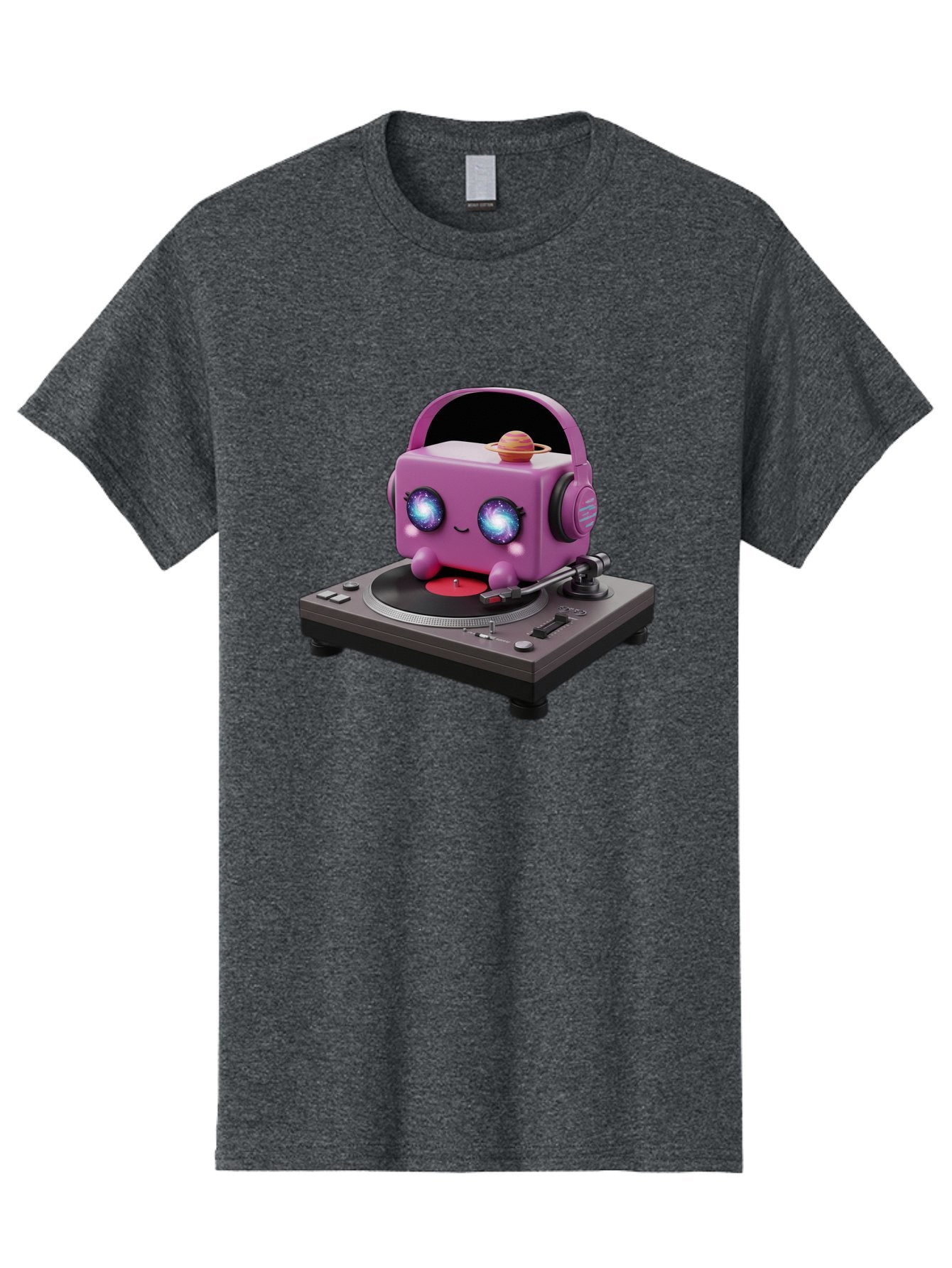 Purple-Robot Men'S Graphic Tee, 100% Cotton, Comfortable Casual Summer Wear, Machine Washable, Purple Robot, Record Player, Vinyl Records, Music Lover, Kawaii Character, Cartoon Robot, Galaxy Eyes, Planet On Head, Headphones, Music Enthusiast, Bad465 5