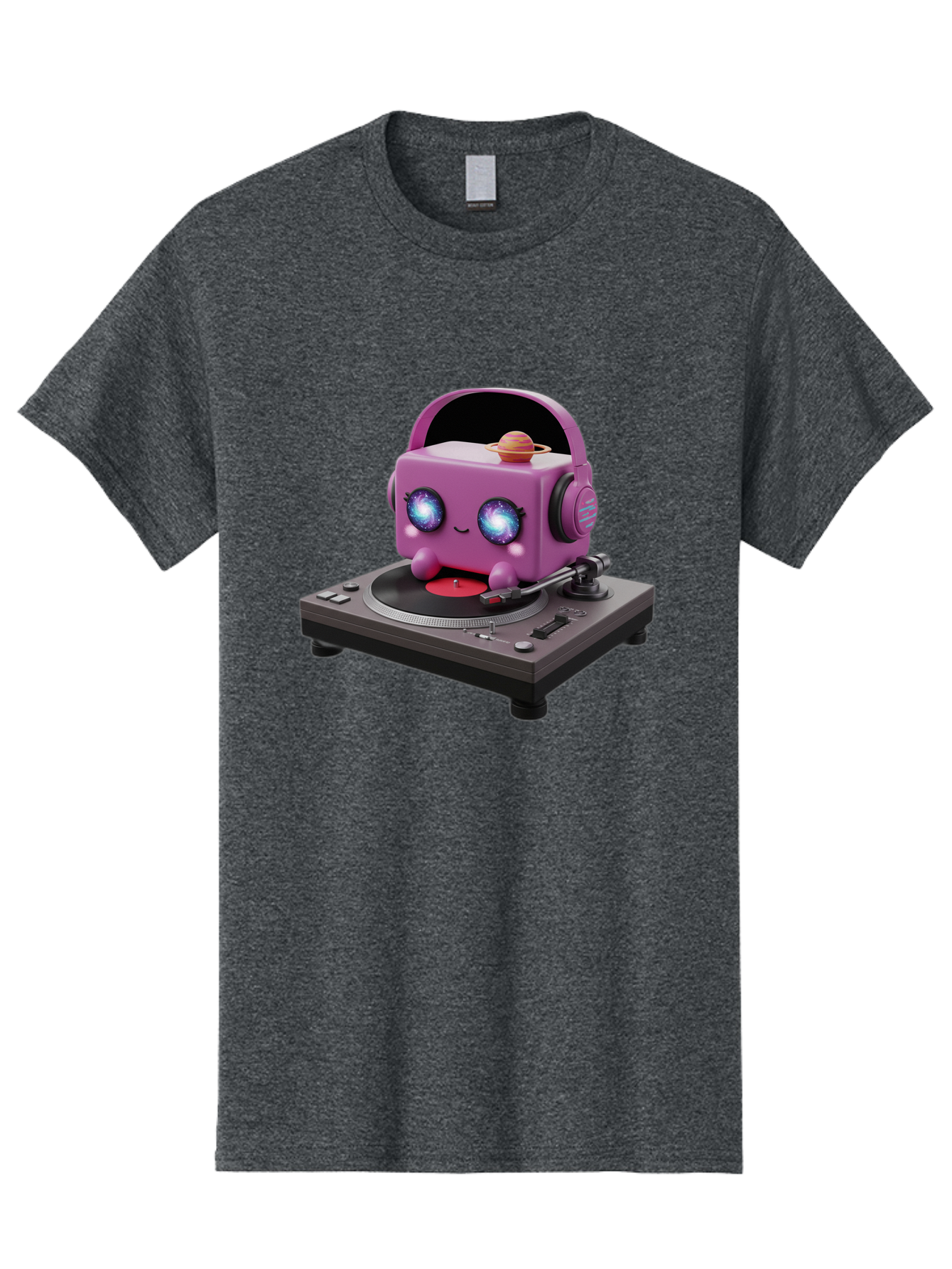 Purple-Robot Men'S Graphic Tee, 100% Cotton, Comfortable Casual Summer Wear, Machine Washable, Purple Robot, Record Player, Vinyl Records, Music Lover, Kawaii Character, Cartoon Robot, Galaxy Eyes, Planet On Head, Headphones, Music Enthusiast, Bad465 8