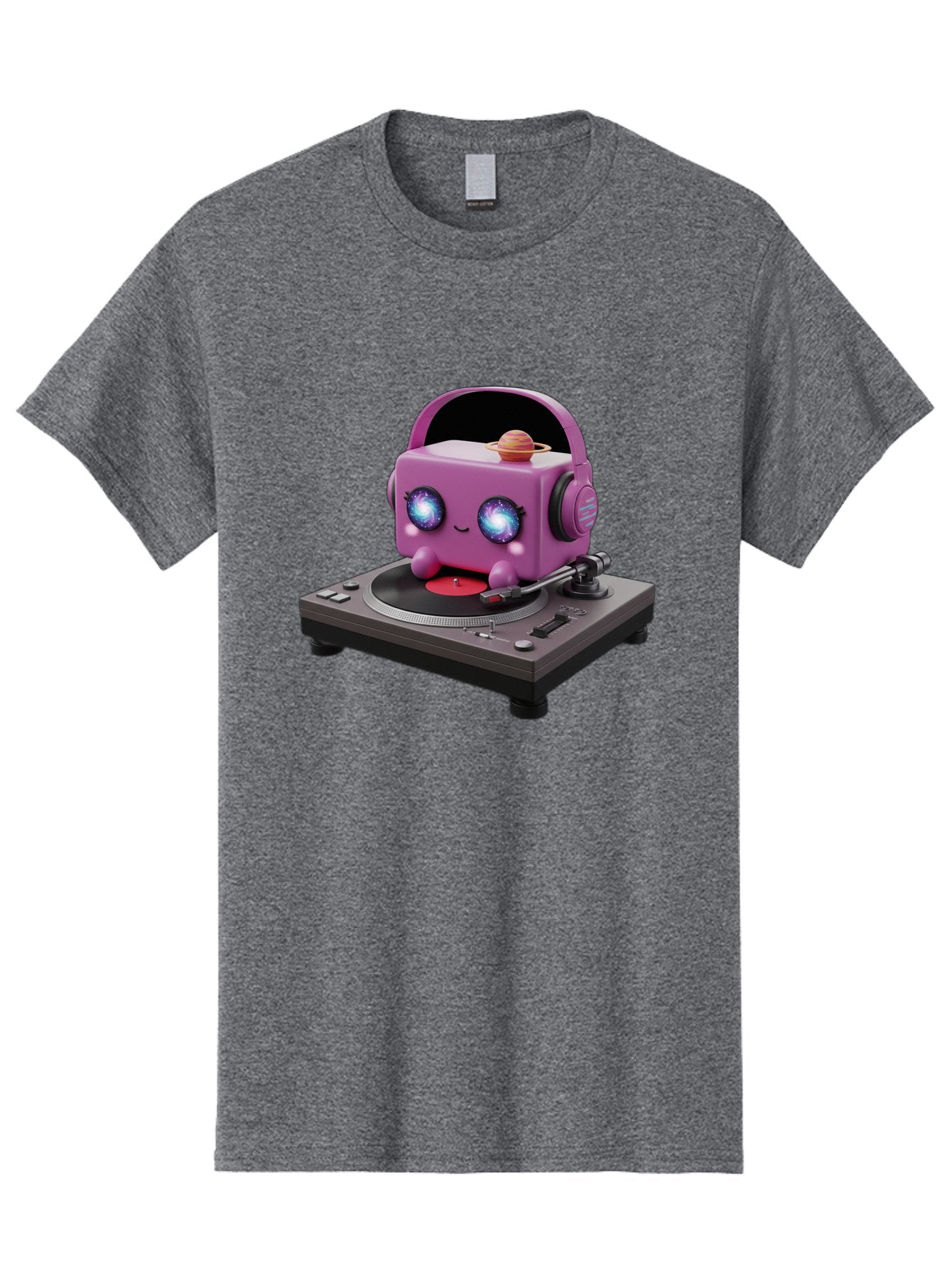 Purple-Robot Men'S Graphic Tee, 100% Cotton, Comfortable Casual Summer Wear, Machine Washable, Purple Robot, Record Player, Vinyl Records, Music Lover, Kawaii Character, Cartoon Robot, Galaxy Eyes, Planet On Head, Headphones, Music Enthusiast, Bad465 11