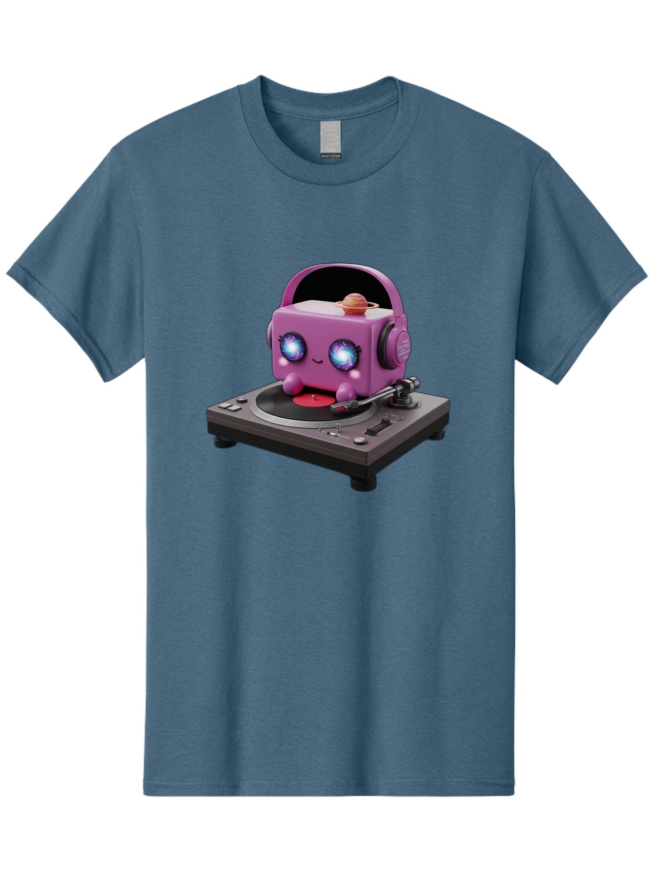 Purple-Robot Men'S Graphic Tee, 100% Cotton, Comfortable Casual Summer Wear, Machine Washable, Purple Robot, Record Player, Vinyl Records, Music Lover, Kawaii Character, Cartoon Robot, Galaxy Eyes, Planet On Head, Headphones, Music Enthusiast, Bad465 14