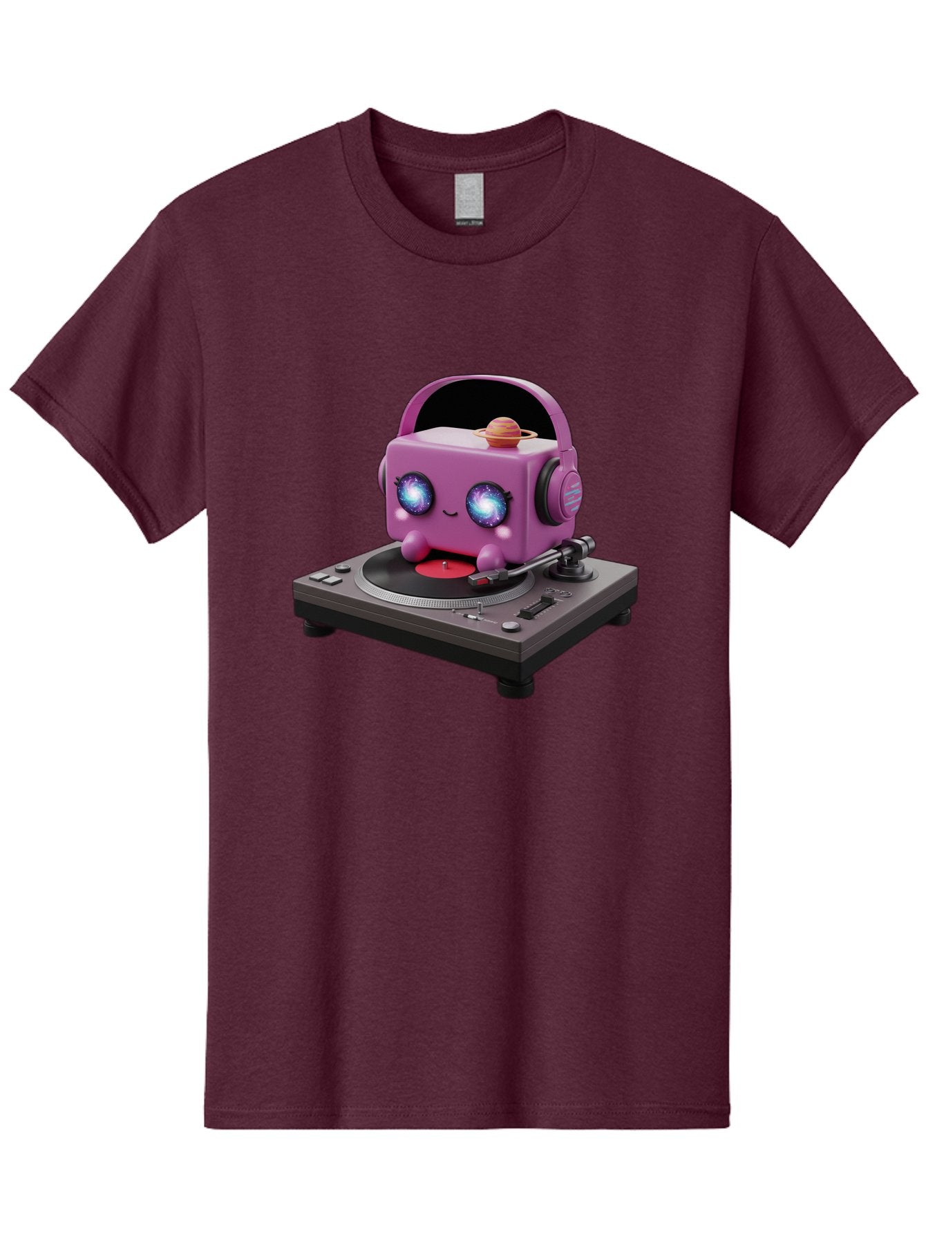 Purple-Robot Men'S Graphic Tee, 100% Cotton, Comfortable Casual Summer Wear, Machine Washable, Purple Robot, Record Player, Vinyl Records, Music Lover, Kawaii Character, Cartoon Robot, Galaxy Eyes, Planet On Head, Headphones, Music Enthusiast, Bad465 12