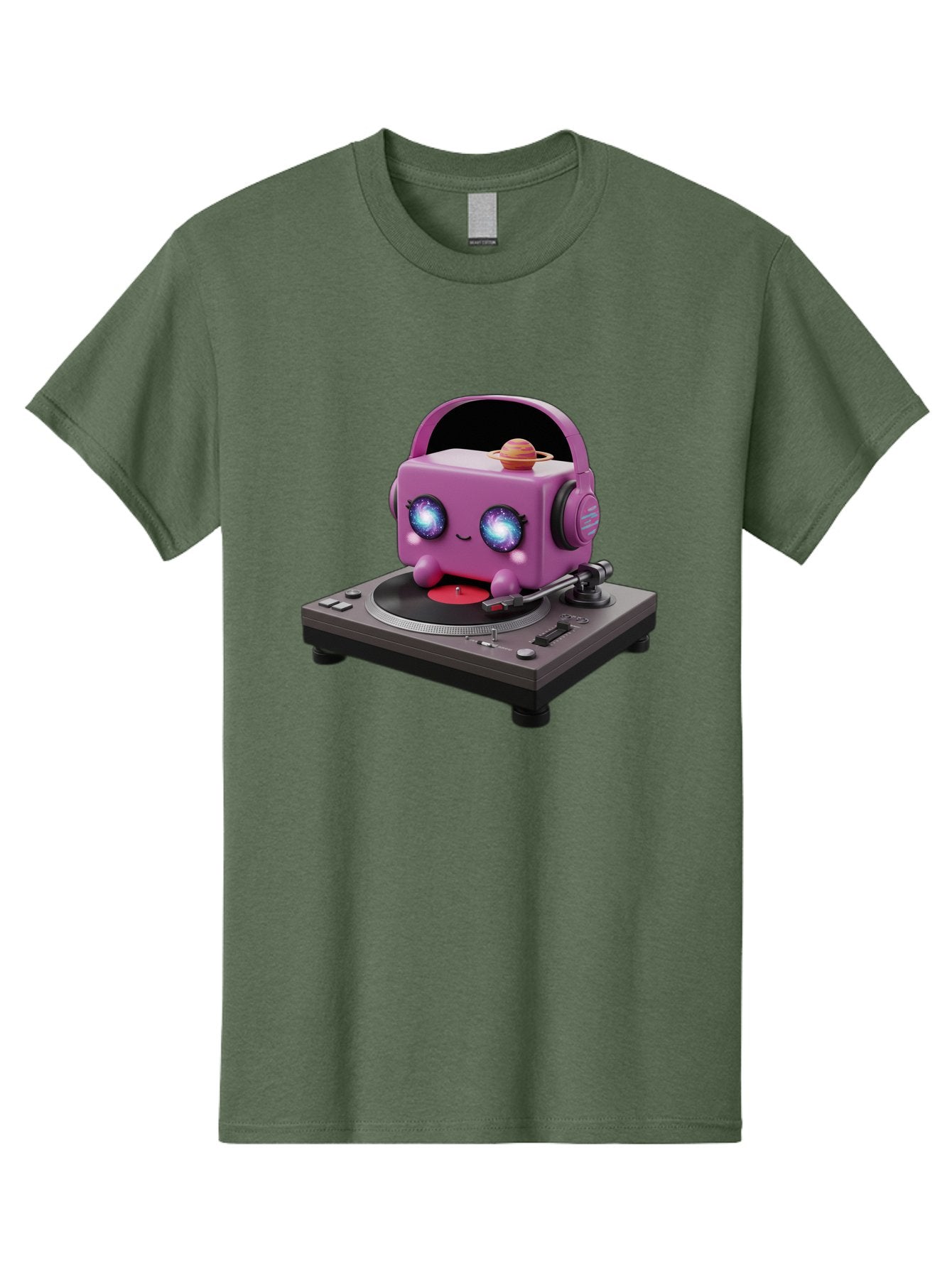 Purple-Robot Men'S Graphic Tee, 100% Cotton, Comfortable Casual Summer Wear, Machine Washable, Purple Robot, Record Player, Vinyl Records, Music Lover, Kawaii Character, Cartoon Robot, Galaxy Eyes, Planet On Head, Headphones, Music Enthusiast, Bad465 13