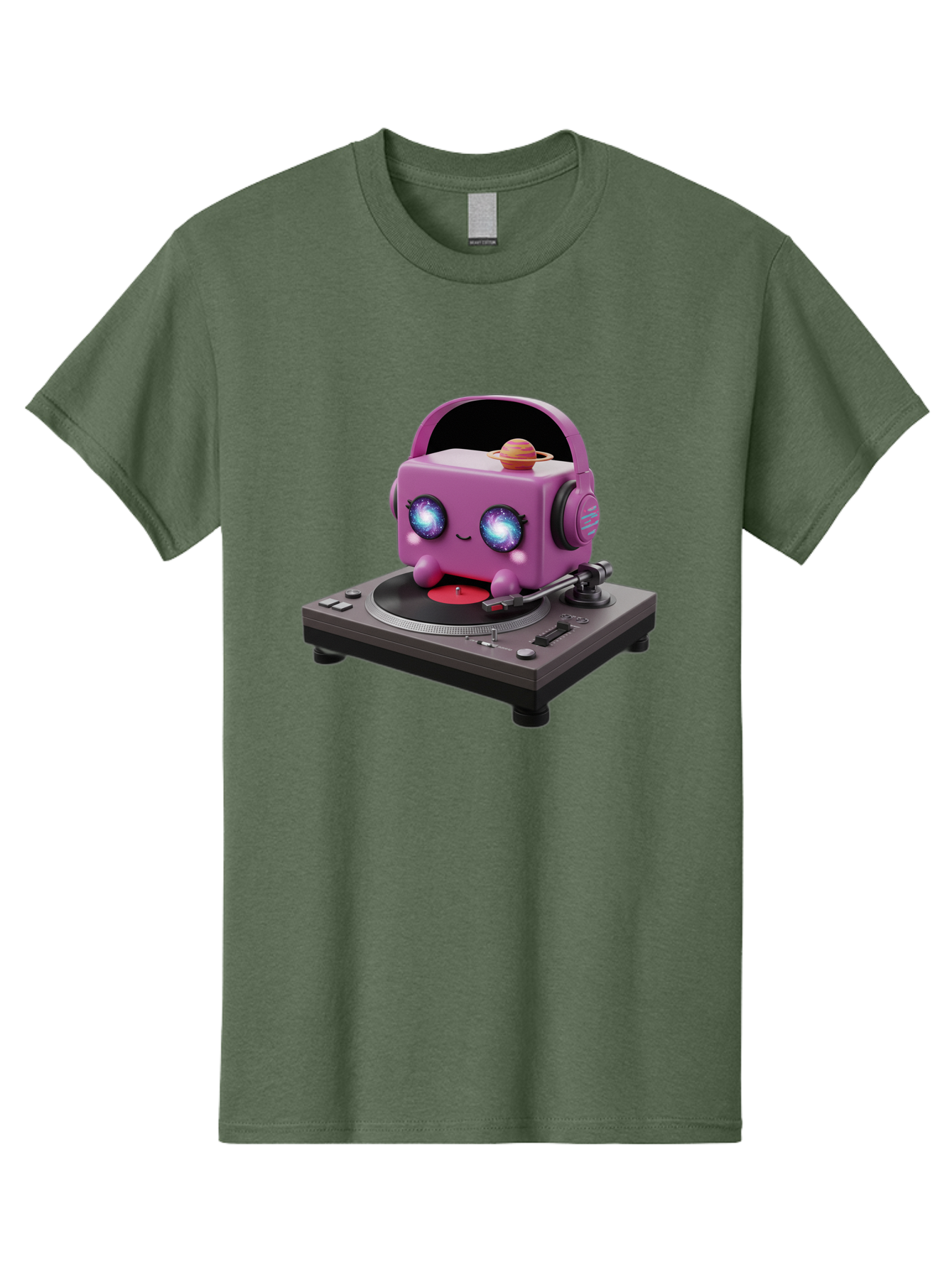 Purple-Robot Men'S Graphic Tee, 100% Cotton, Comfortable Casual Summer Wear, Machine Washable, Purple Robot, Record Player, Vinyl Records, Music Lover, Kawaii Character, Cartoon Robot, Galaxy Eyes, Planet On Head, Headphones, Music Enthusiast, Bad465 15
