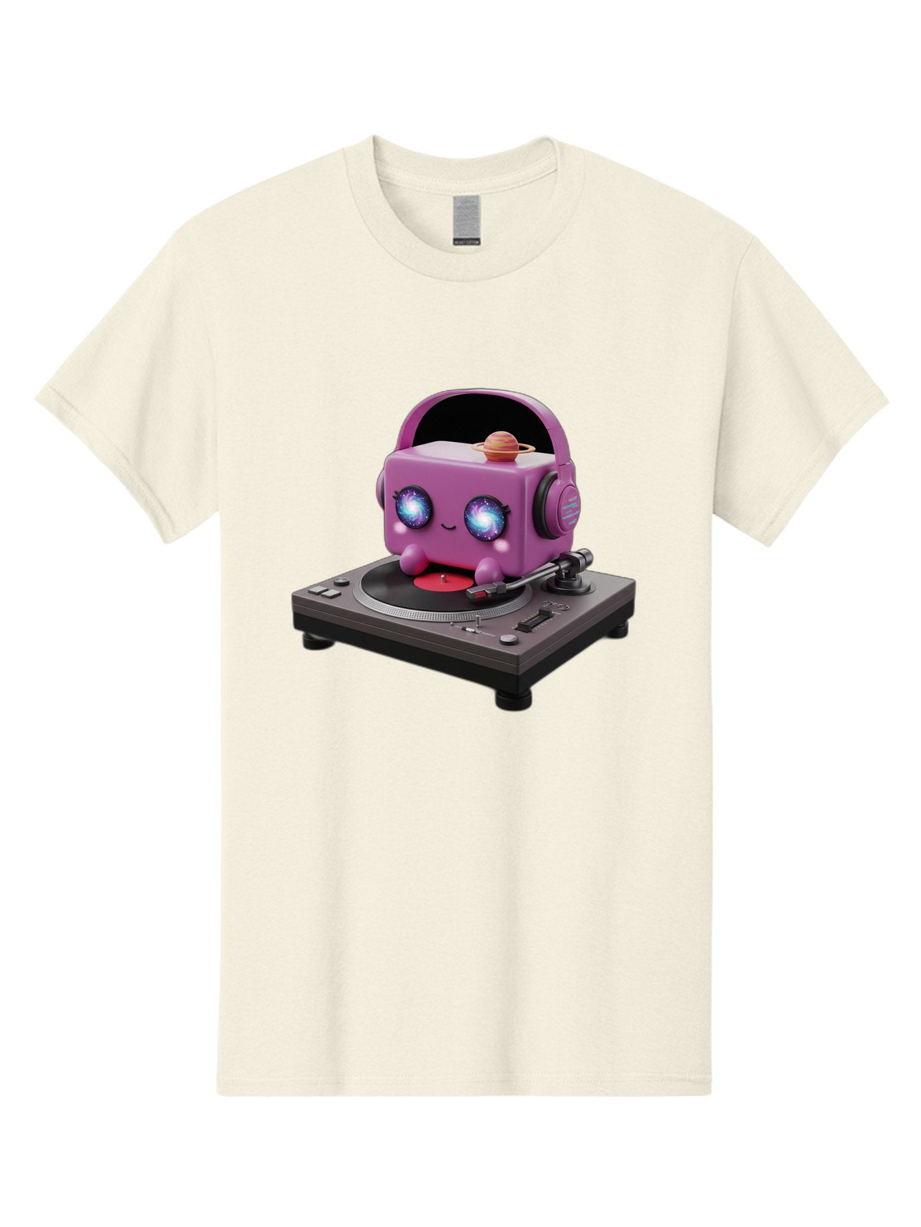 Purple-Robot Men'S Graphic Tee, 100% Cotton, Comfortable Casual Summer Wear, Machine Washable, Purple Robot, Record Player, Vinyl Records, Music Lover, Kawaii Character, Cartoon Robot, Galaxy Eyes, Planet On Head, Headphones, Music Enthusiast, Bad465 6