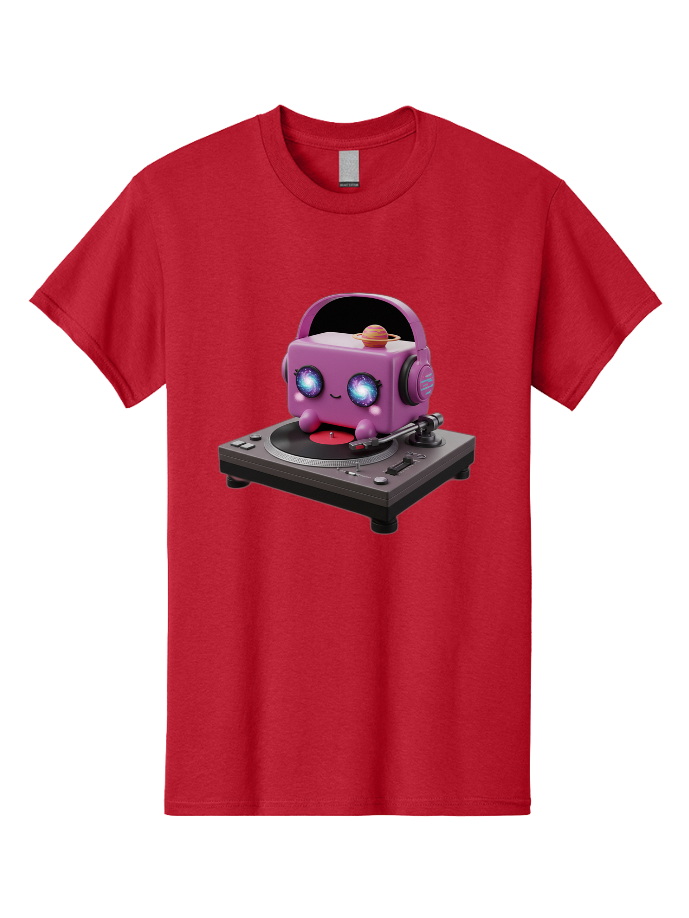 Purple-Robot Men'S Graphic Tee, 100% Cotton, Comfortable Casual Summer Wear, Machine Washable, Purple Robot, Record Player, Vinyl Records, Music Lover, Kawaii Character, Cartoon Robot, Galaxy Eyes, Planet On Head, Headphones, Music Enthusiast, Bad465 11