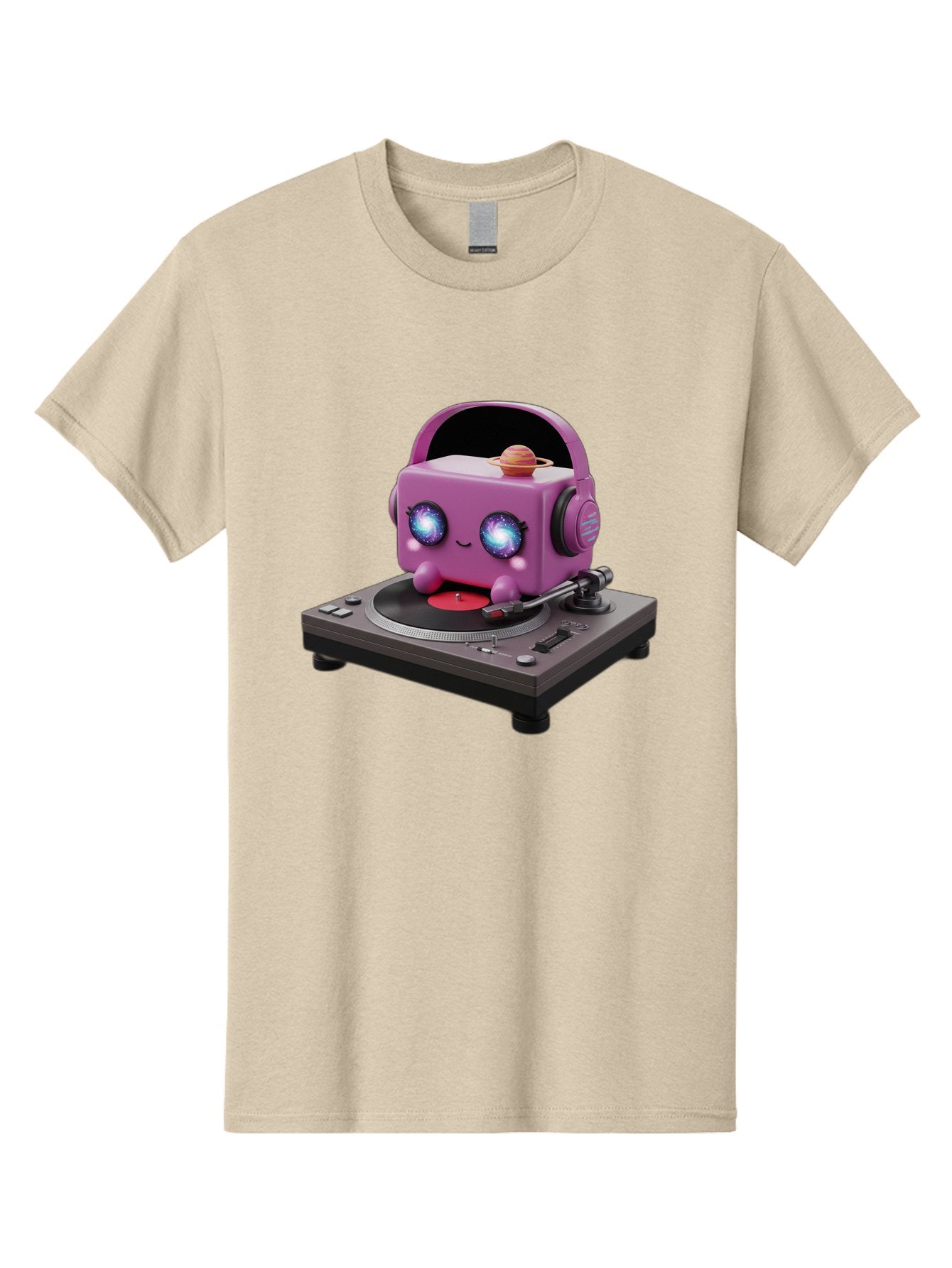 Purple-Robot Men'S Graphic Tee, 100% Cotton, Comfortable Casual Summer Wear, Machine Washable, Purple Robot, Record Player, Vinyl Records, Music Lover, Kawaii Character, Cartoon Robot, Galaxy Eyes, Planet On Head, Headphones, Music Enthusiast, Bad465 15