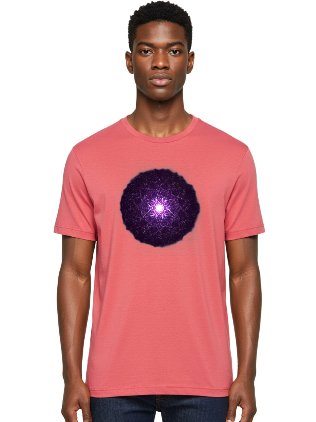 Purple-Star Men'S Graphic Tee, 100% Cotton, Comfortable Casual Summer Wear, Machine Washable, Sacred Geometry, Purple Star, Mystical Symbol, Spiritual Pattern, Geometric Shape, Celestial Body, Starburst, Mandala, Abstract Art, Cosmic Energy Bad467 28