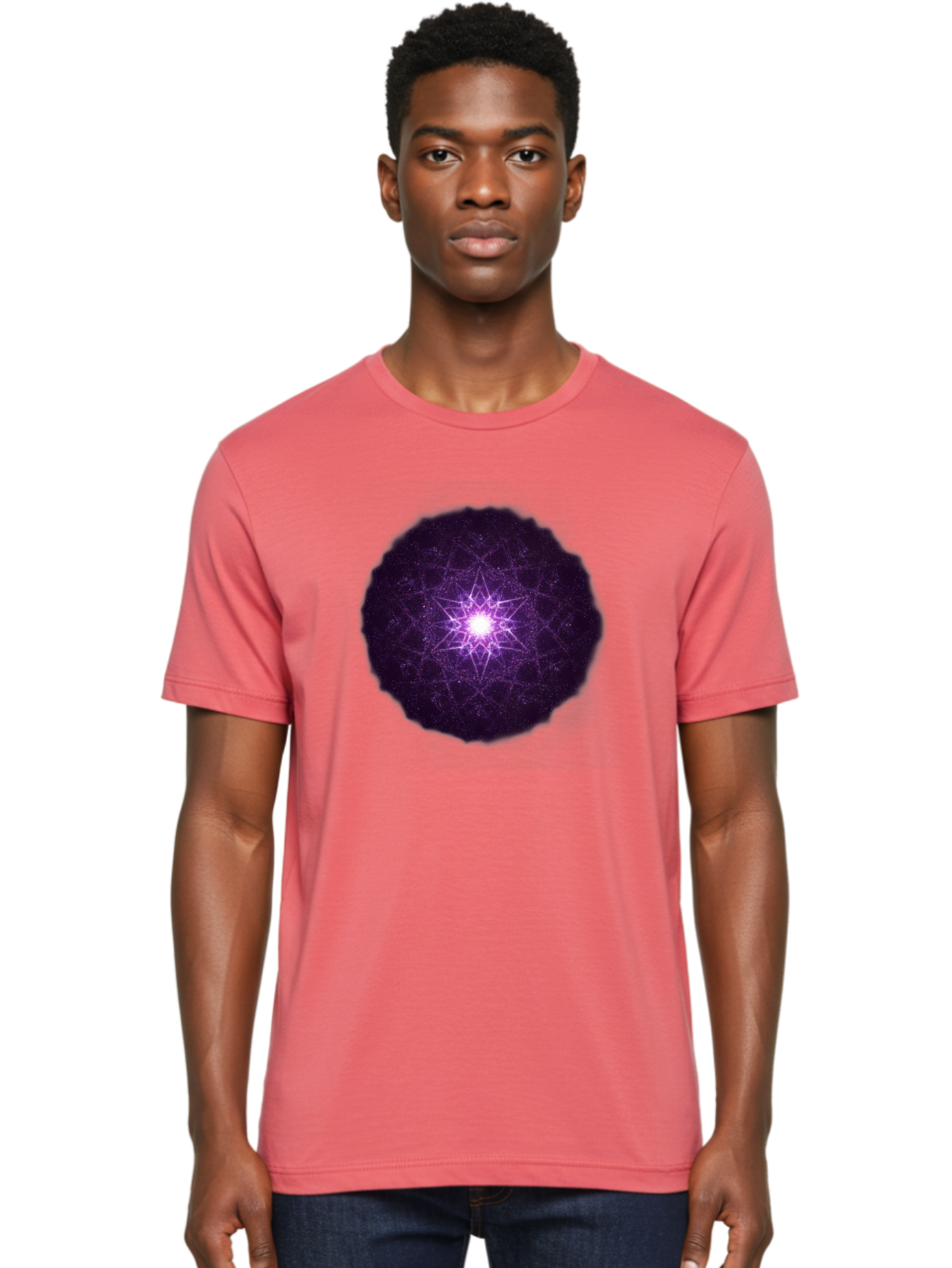 Purple-Star Men'S Graphic Tee, 100% Cotton, Comfortable Casual Summer Wear, Machine Washable, Sacred Geometry, Purple Star, Mystical Symbol, Spiritual Pattern, Geometric Shape, Celestial Body, Starburst, Mandala, Abstract Art, Cosmic Energy Bad467 18