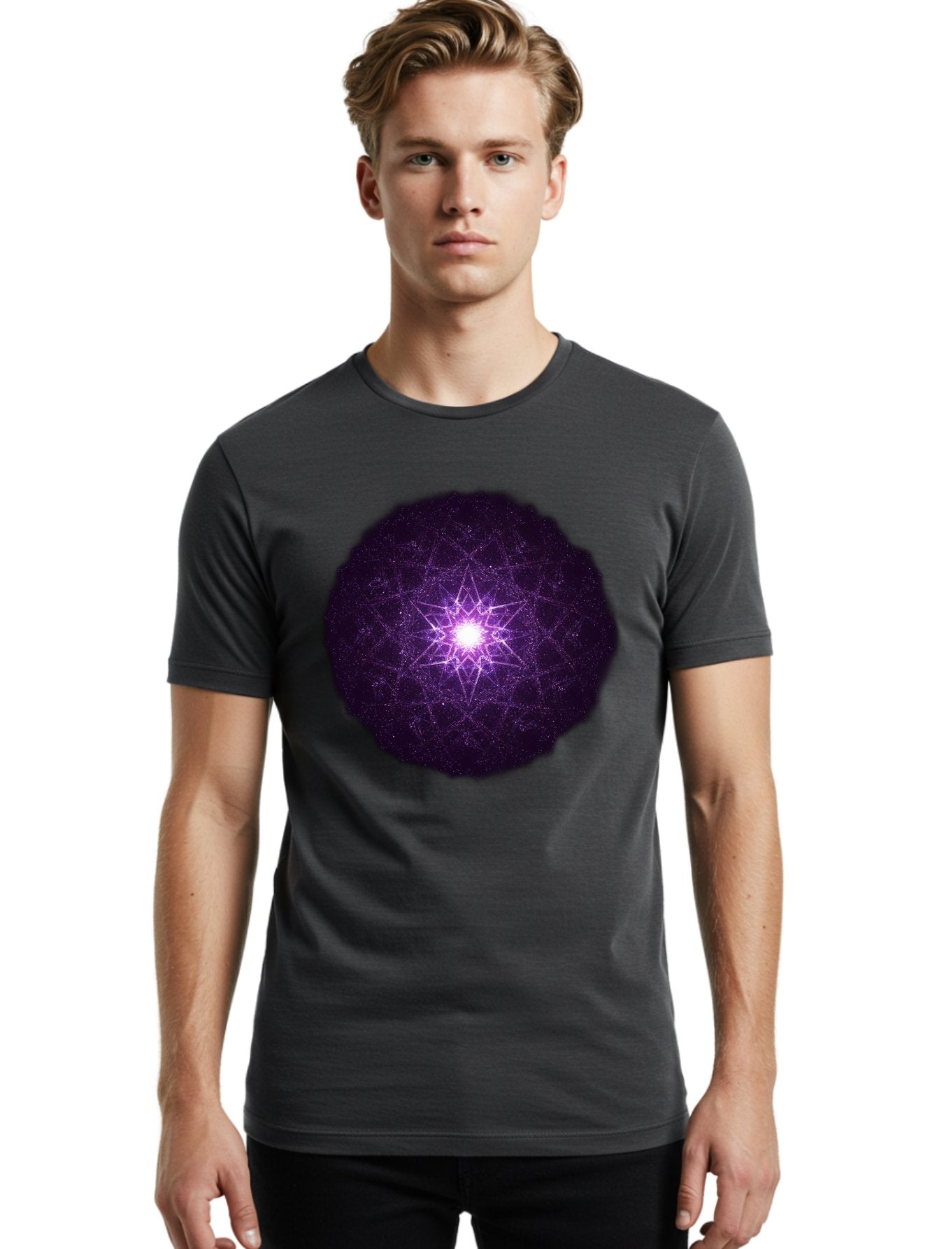 Purple-Star Men'S Graphic Tee, 100% Cotton, Comfortable Casual Summer Wear, Machine Washable, Sacred Geometry, Purple Star, Mystical Symbol, Spiritual Pattern, Geometric Shape, Celestial Body, Starburst, Mandala, Abstract Art, Cosmic Energy Bad467 29